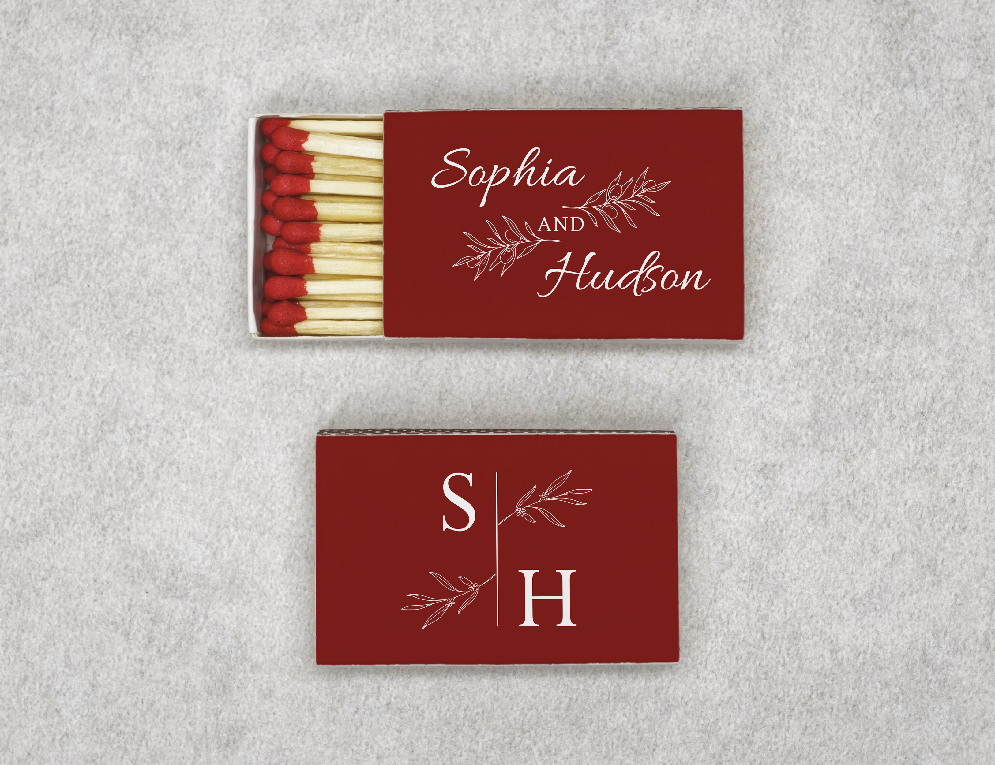 Personalized Wedding Matchboxes with Elegant Script Typography - Front View Product Showcase