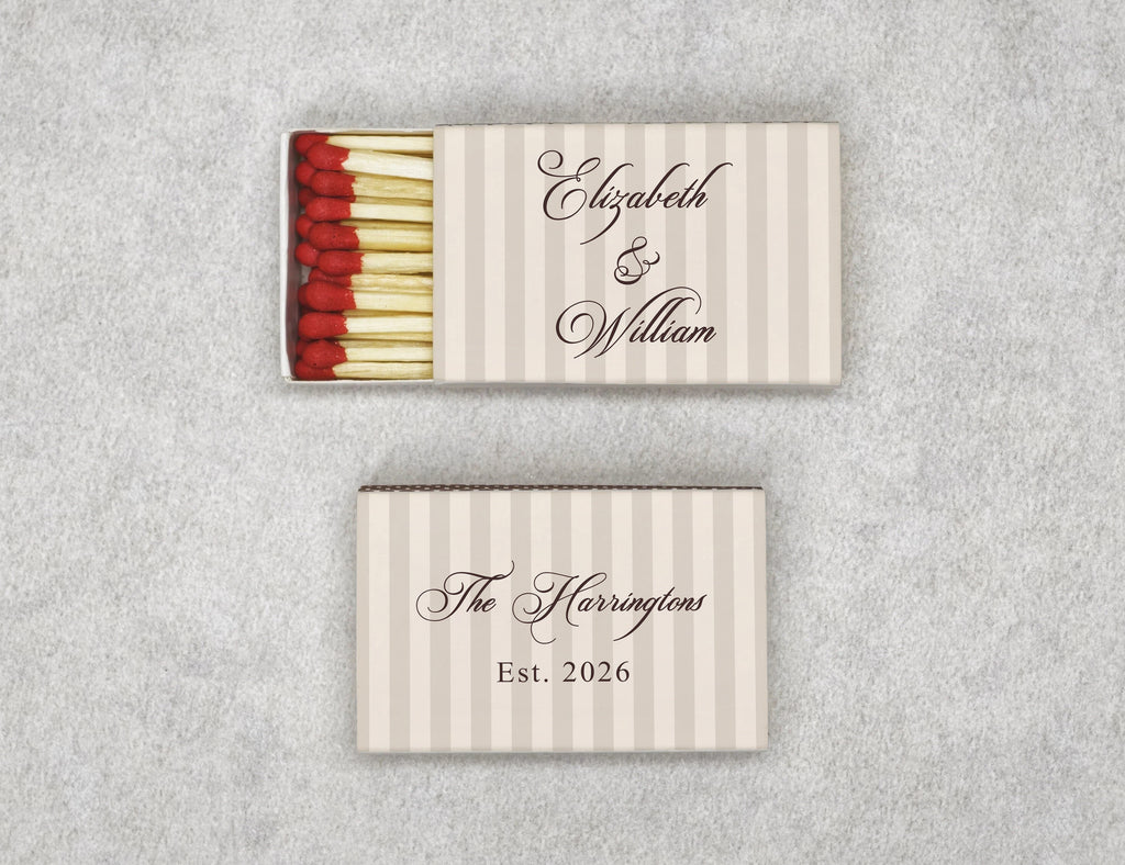 Personalized Wedding Matchboxes with Elegant Script Typography - Front View Product Showcase