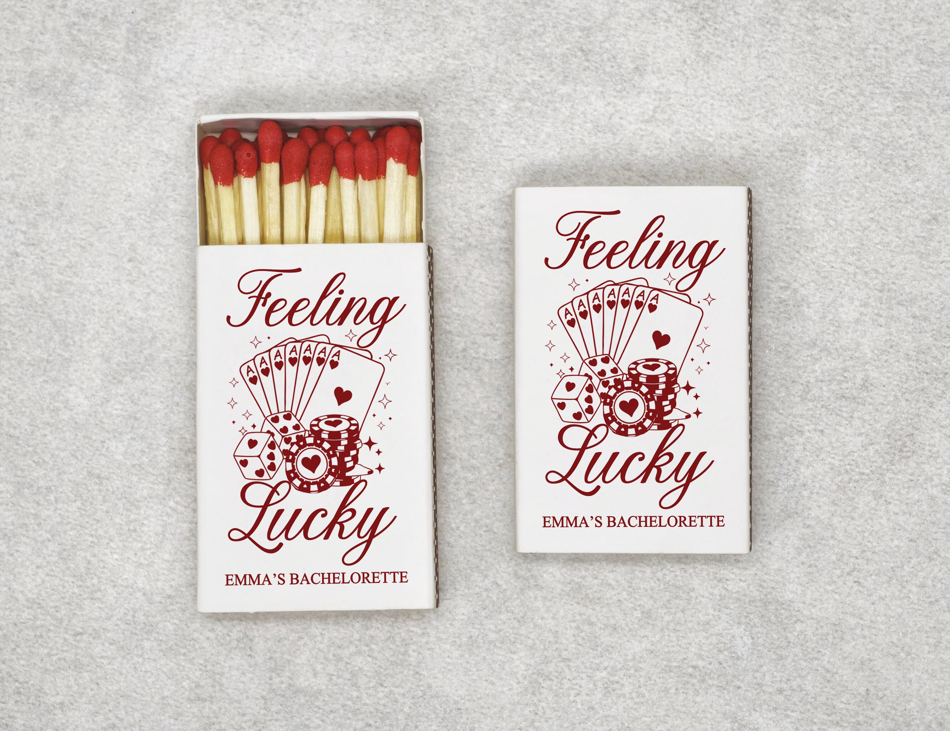 Personalized Bachelorette Matchboxes - Feeling Lucky Custom Name Design