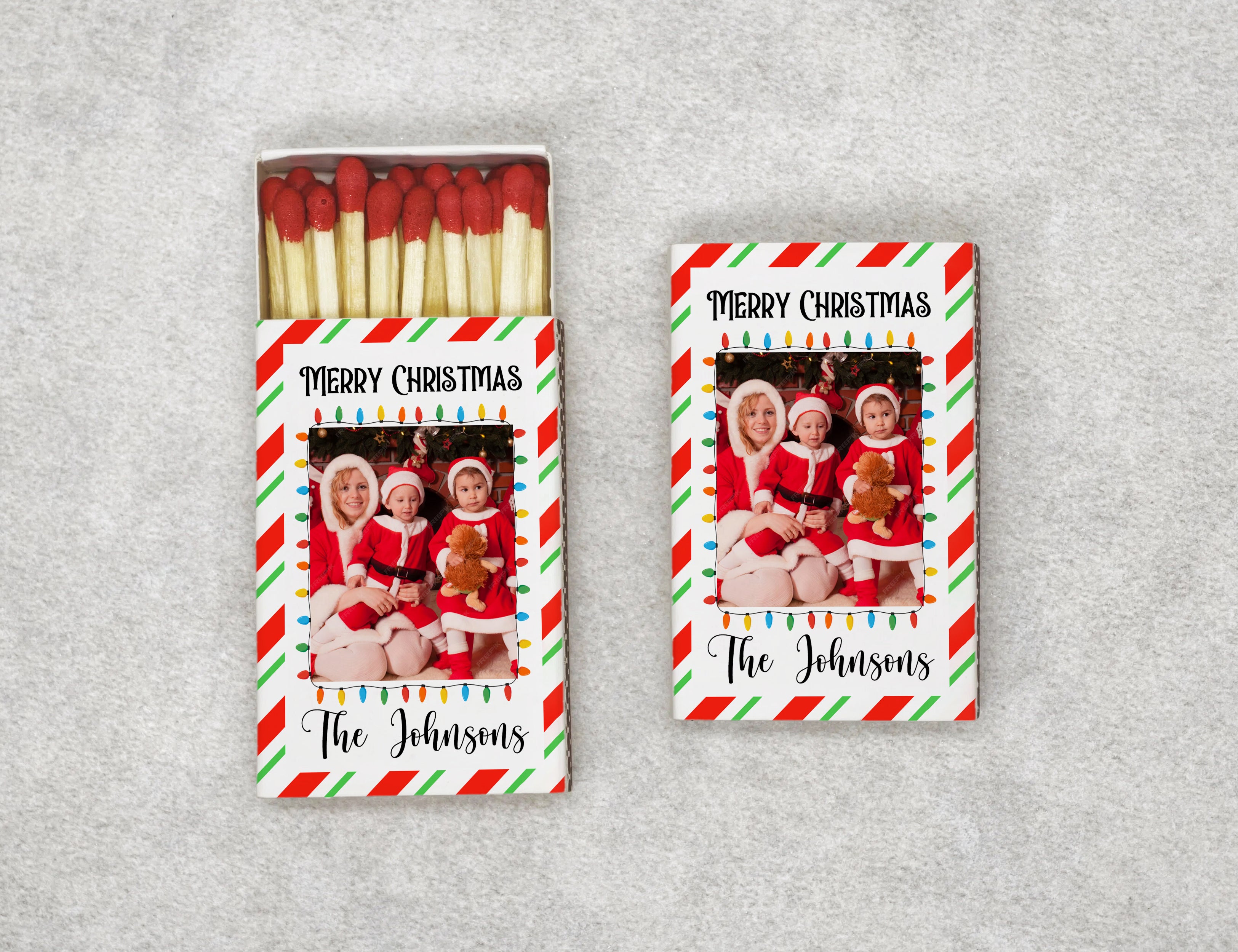 Personalized Christmas Matchboxes - Merry Christmas Custom Photo & Family Name Design