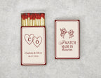 Personalized vintage cupid wedding matchboxes with interlocking hearts - front view