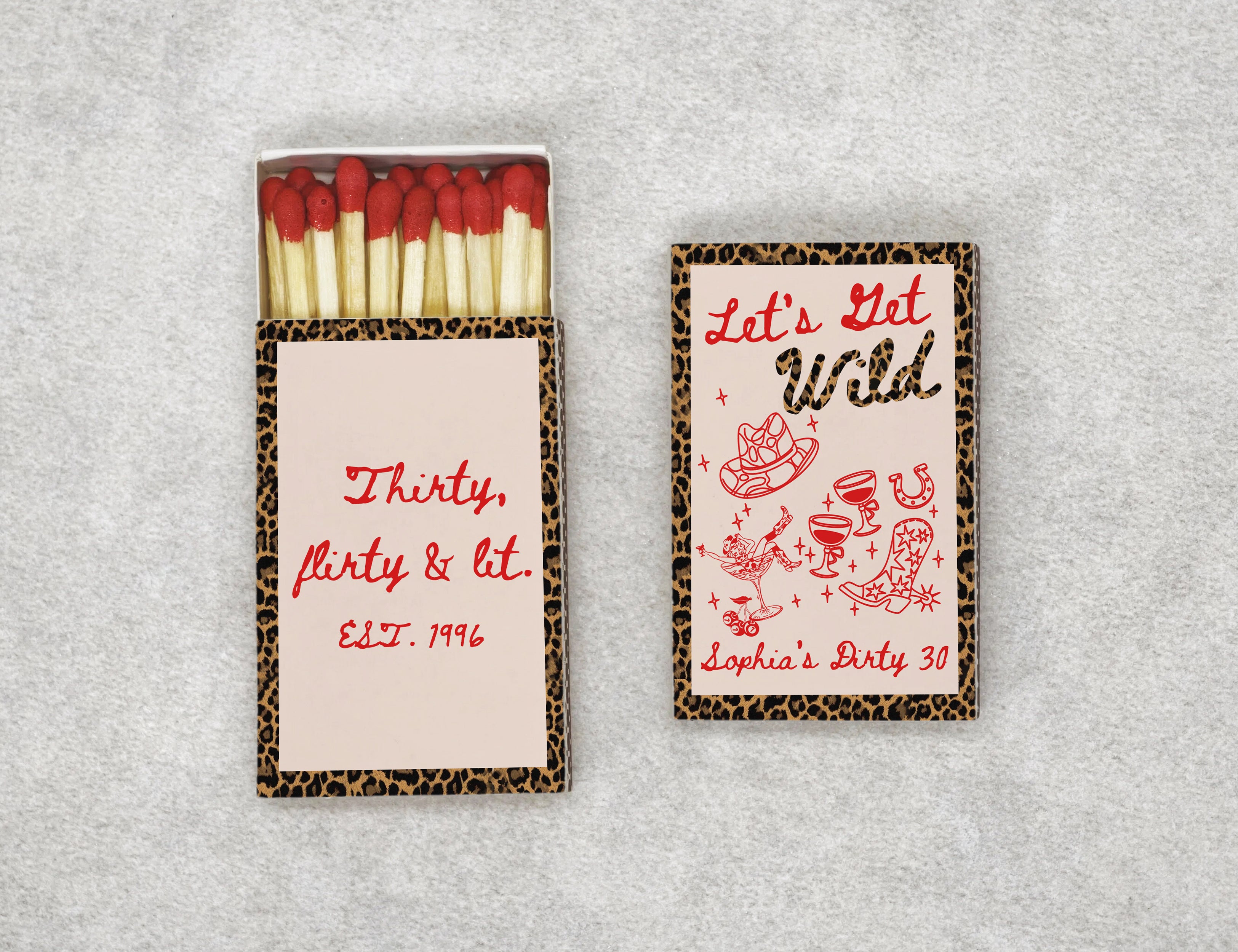 Personalized 30th Birthday Matchboxes - Thirty, Flirty & Lit Custom Name & Year Design