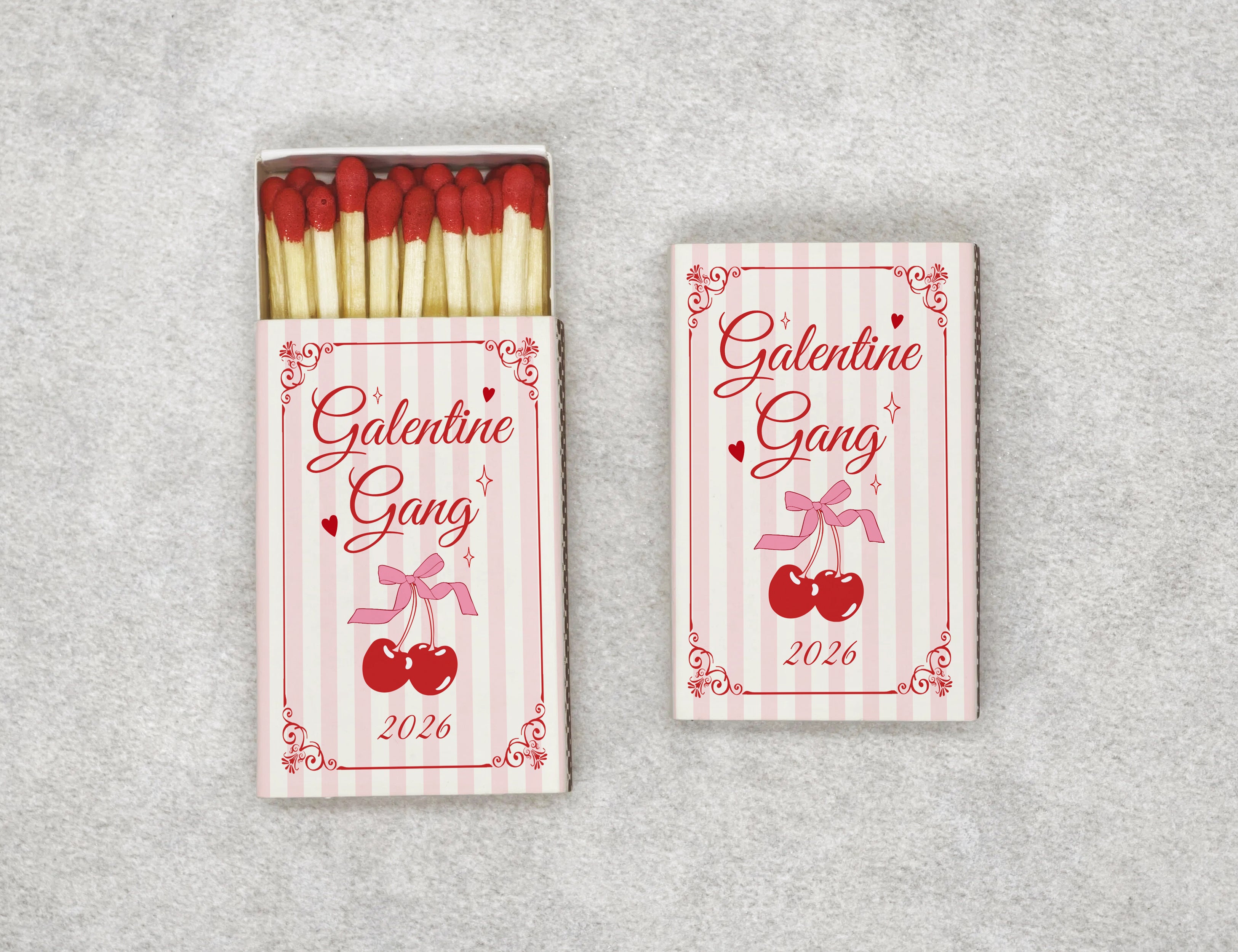 Personalized Galentine's Day Matchboxes - Cherry 'Galentine Gang' Design for Besties