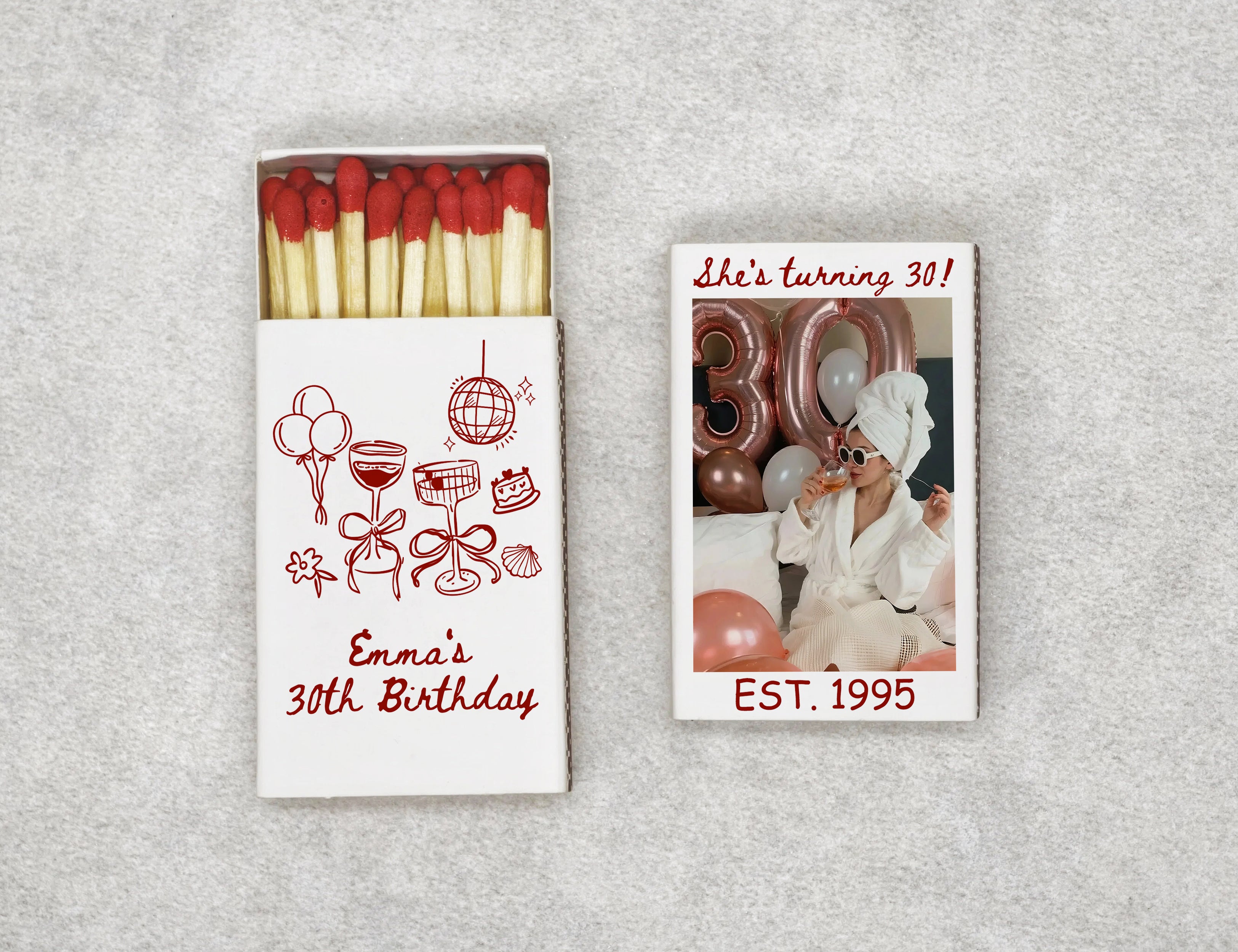 Personalized 30th Birthday Matchboxes - She's Turning 30 Custom Photo & Name Design