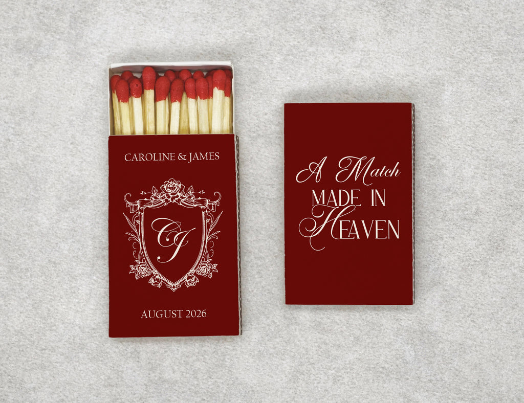 Personalized Wedding Matchboxes with Elegant Script Typography - Front View Product Showcase