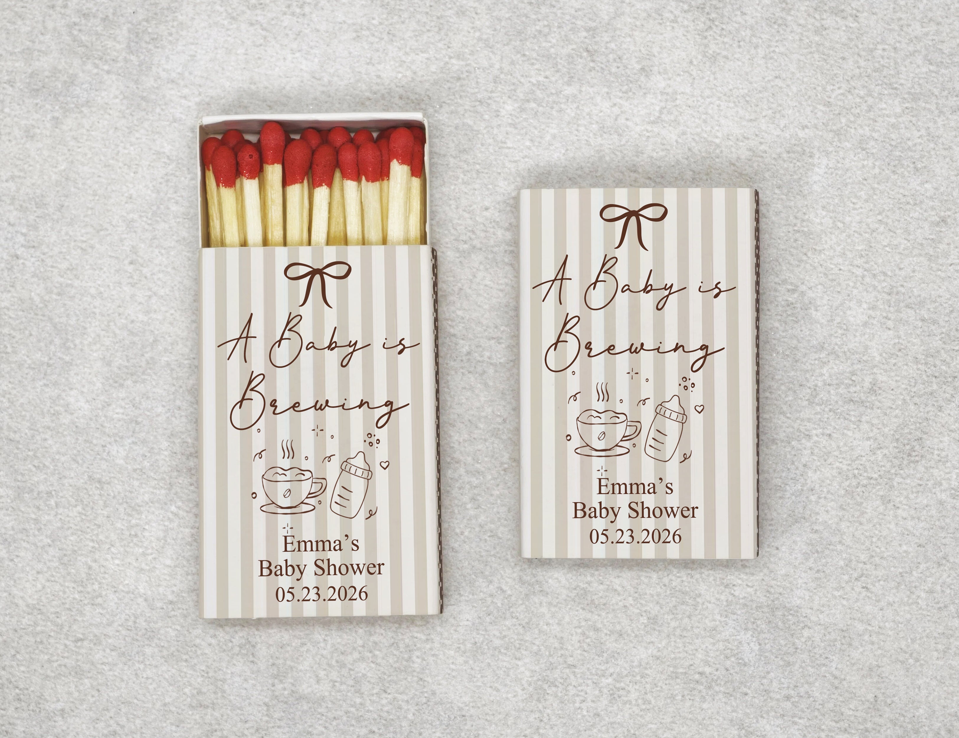 Personalized Baby Shower Matchboxes - A Baby is Brewing Custom Name & Date Design