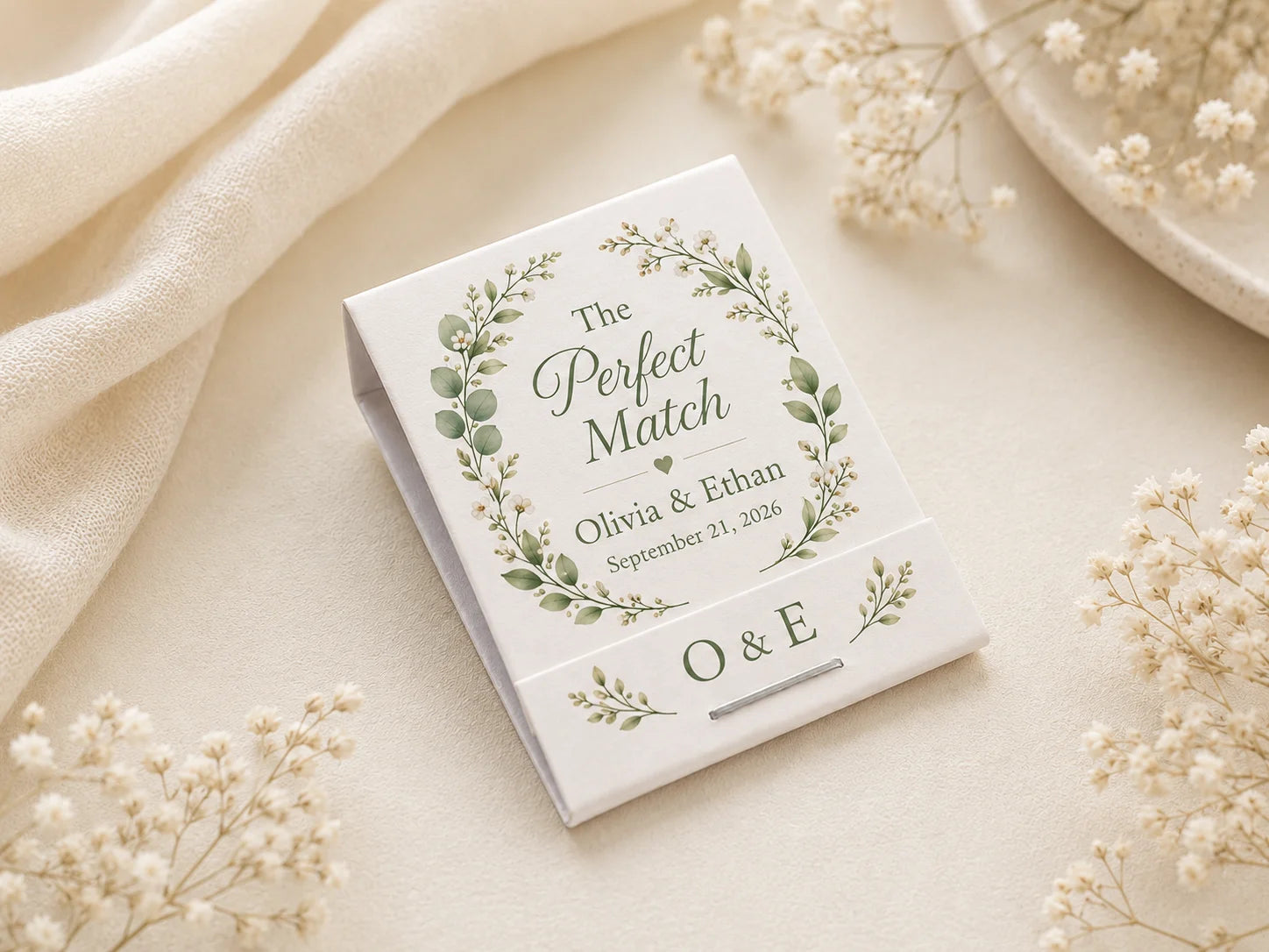 Personalized Wedding Matchbooks - Front view product showcase with The Perfect Match design