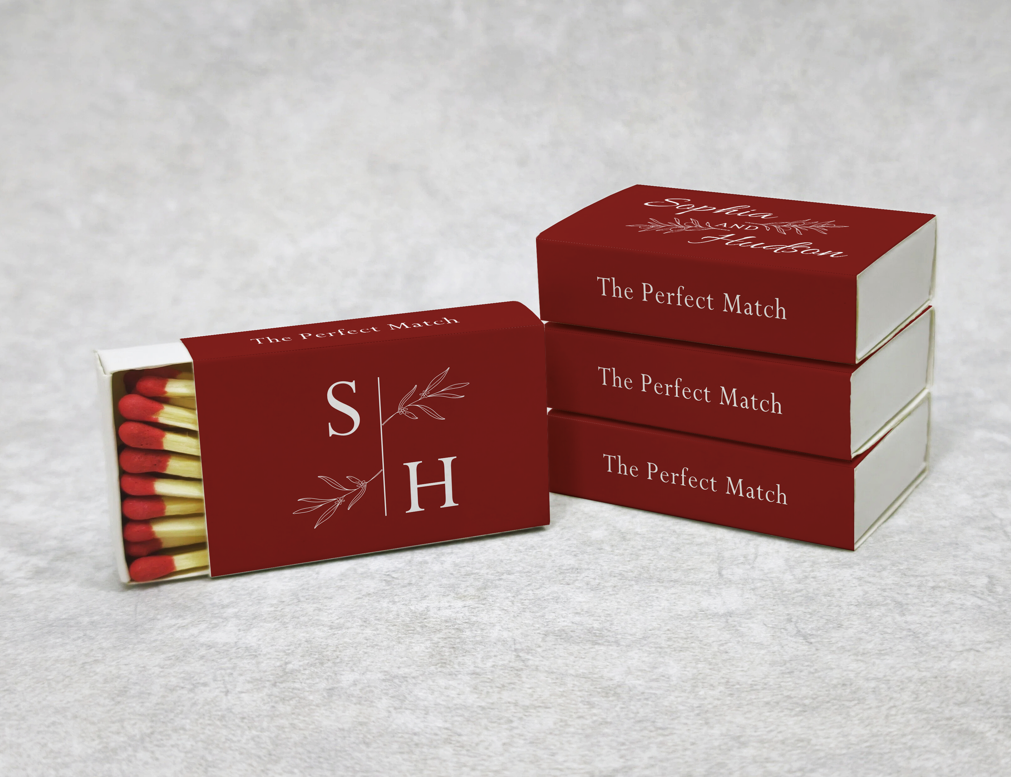 Personalized Wedding Matchboxes with Elegant Script Typography - Side View Detail Shot
