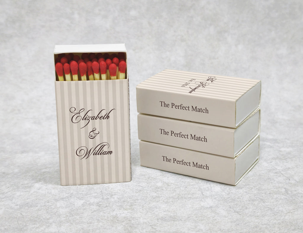 Personalized Wedding Matchboxes with Classic Striped Pattern - Side View Detail Shot