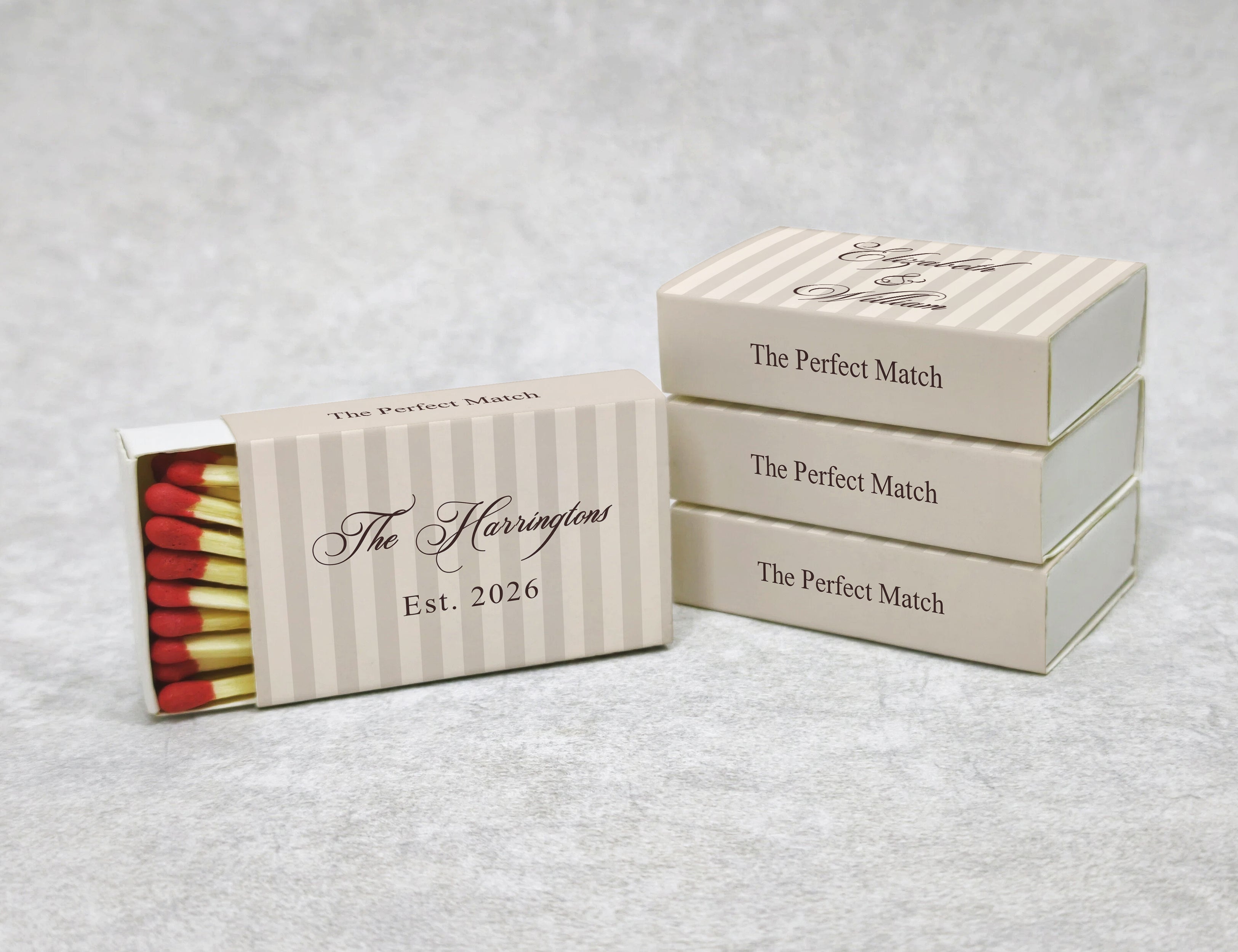 Personalized Wedding Matchboxes with Elegant Script Typography - Side View Detail Shot