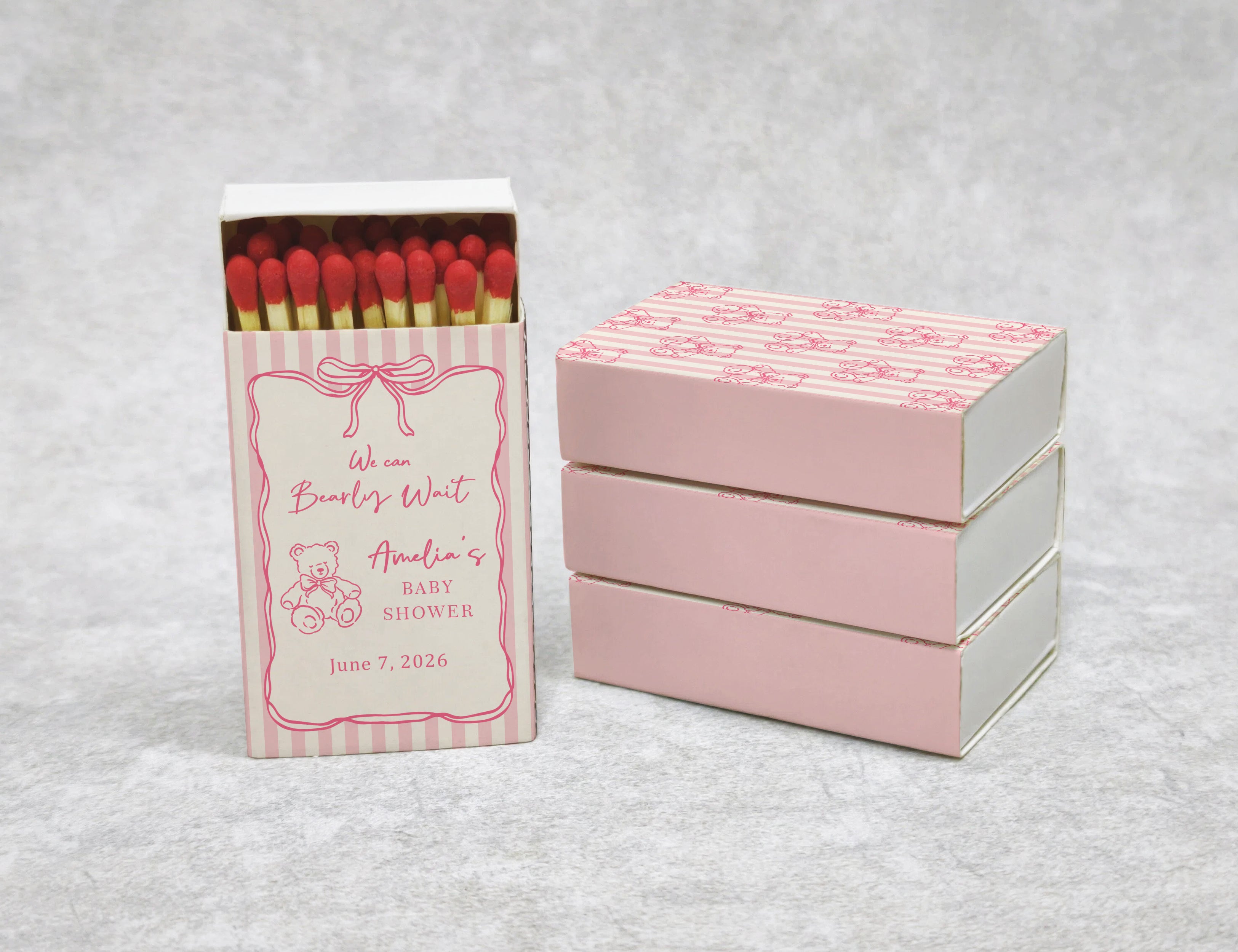 Personalized Baby Shower Matchboxes with Custom Moon Design - Side View Detail Shot