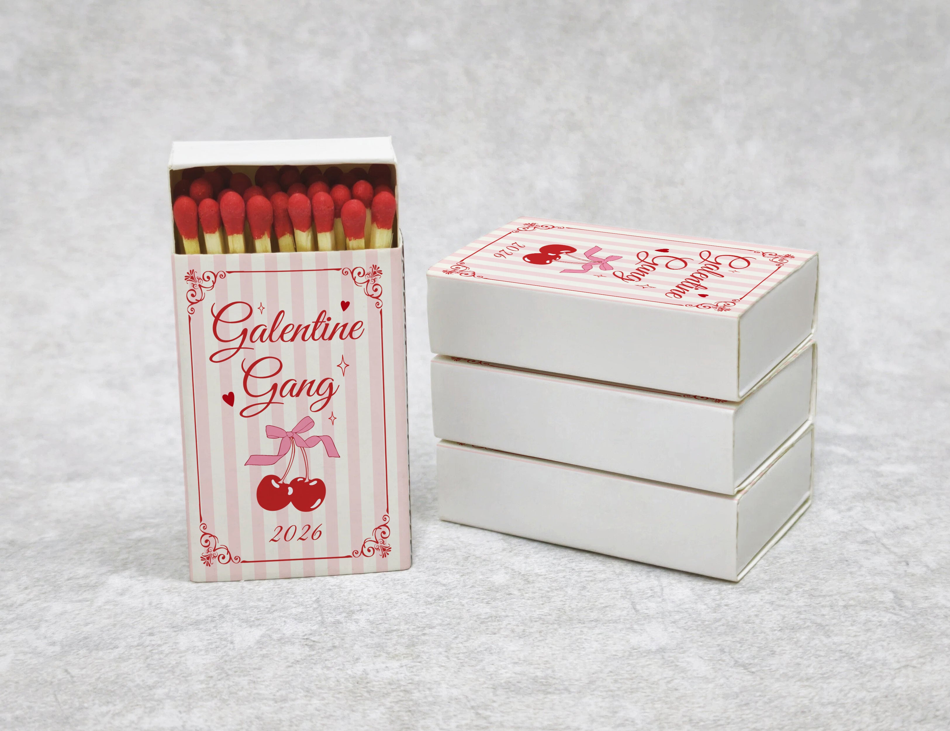 Personalized Galentine's Day Matchboxes - Cherry 'Galentine Gang' Design for Besties