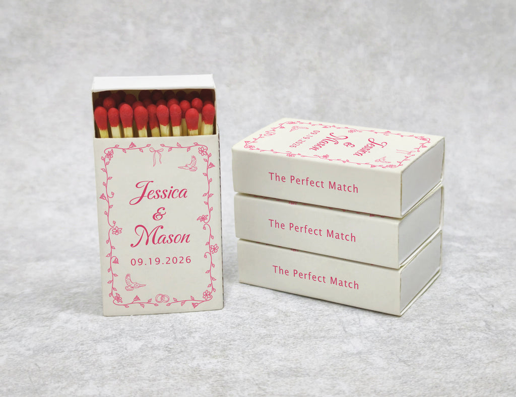 Personalized Wedding Matchboxes with Elegant Script Typography - Side View Detail Shot