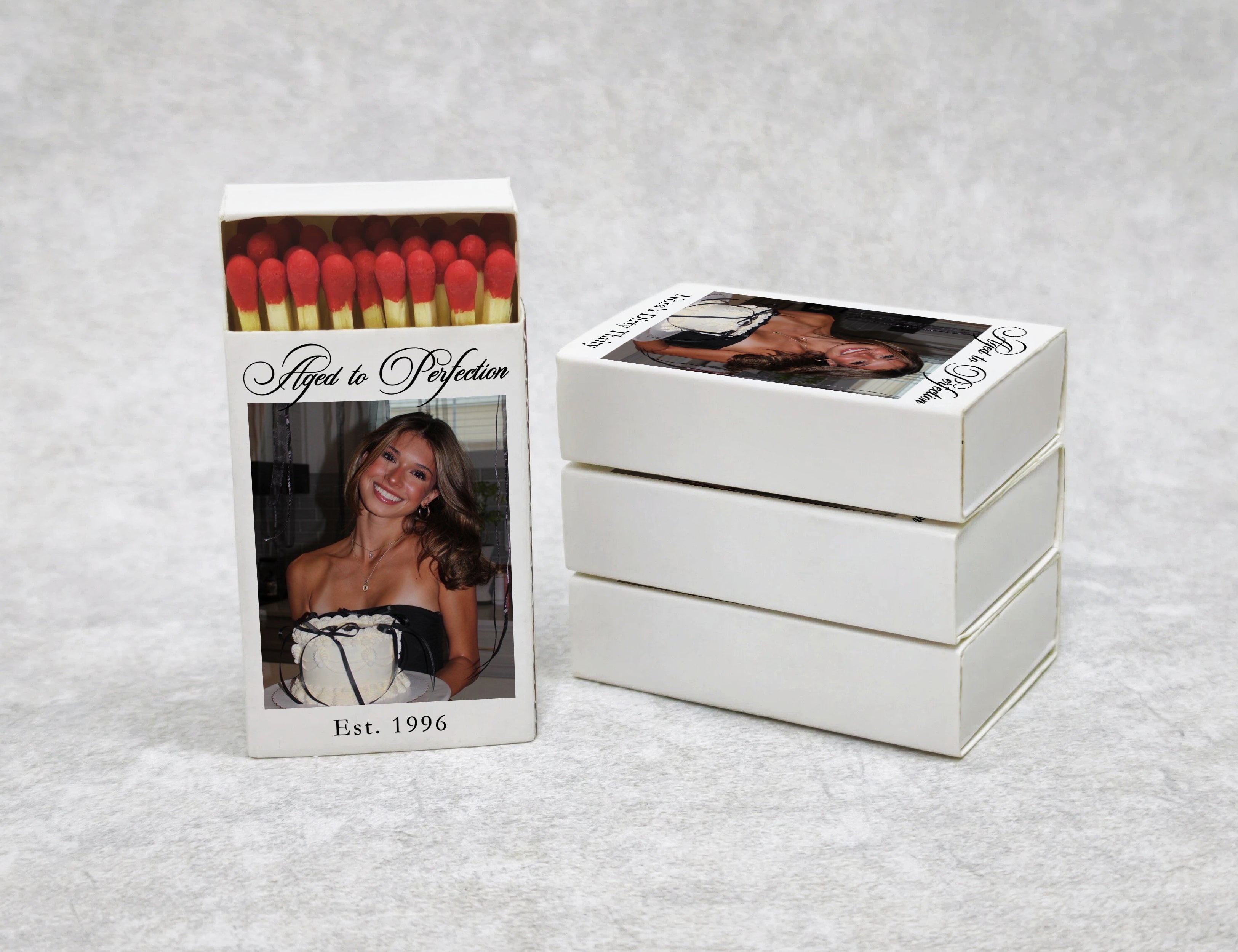Personalized Birthday Celebration Matchboxes with Birthday Glow Design - Side View Detail Shot