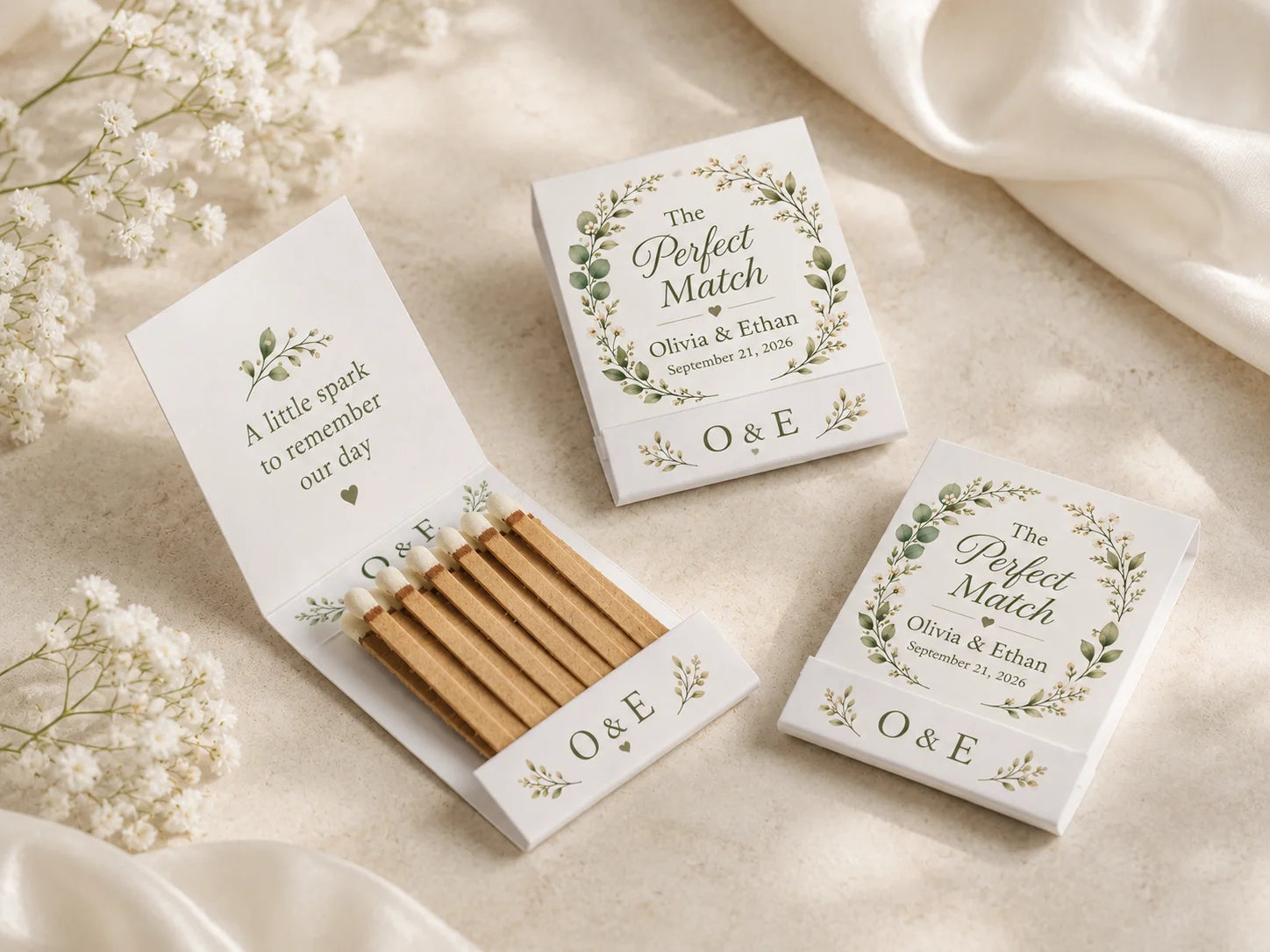 Personalized Wedding Matchbooks - Side view showing matchbook thickness and quality craftsmanship