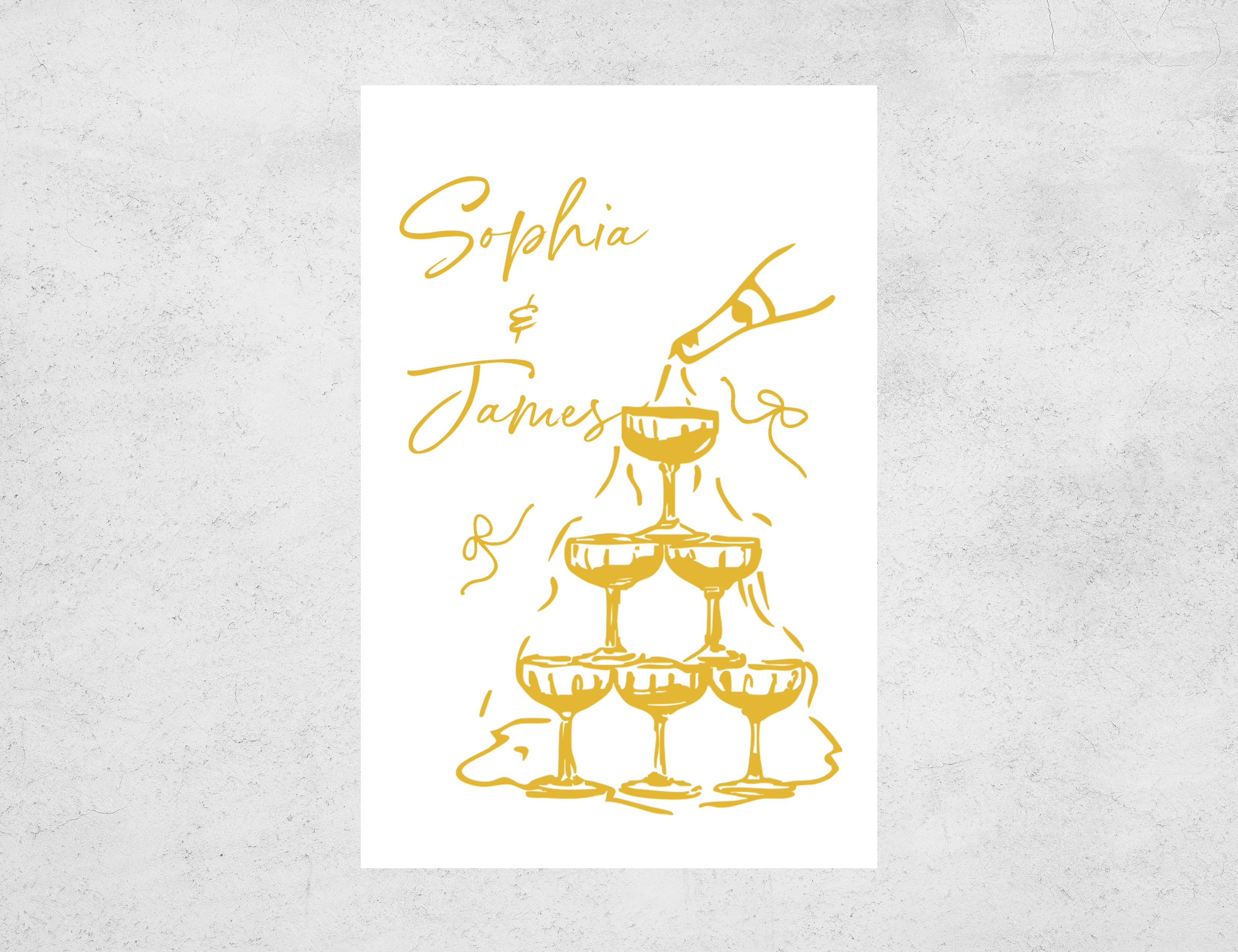 Personalized wedding matchboxes with Champagne Tower design - front view