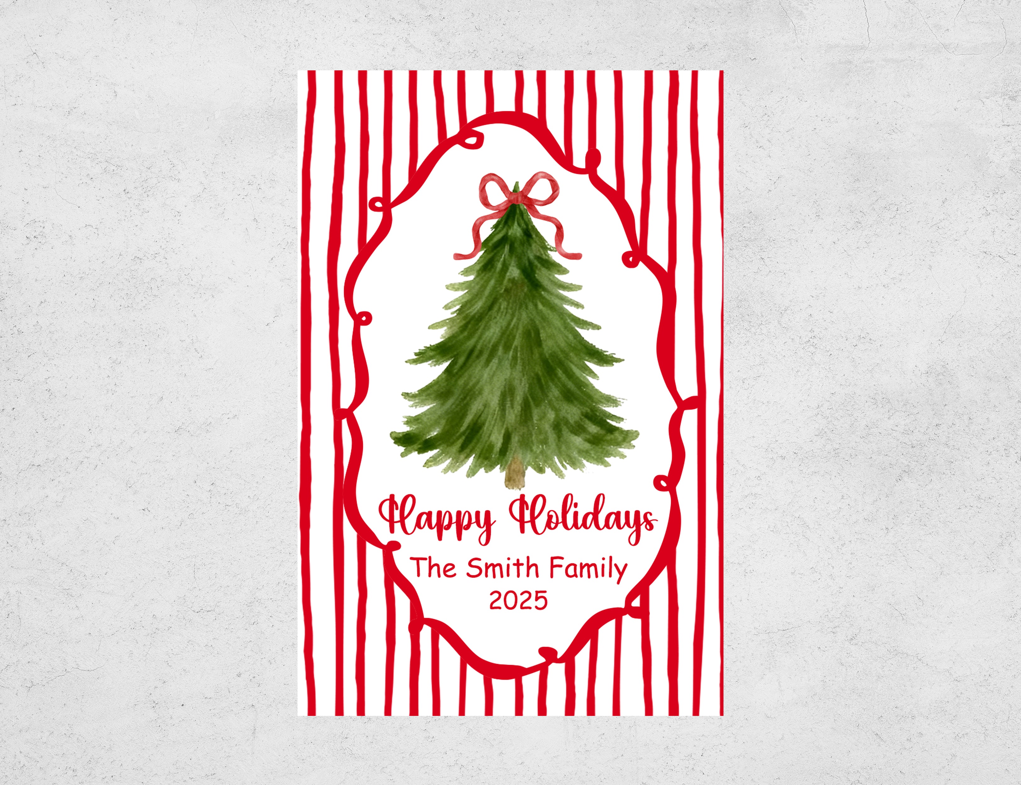 Personalized Christmas Matchboxes - Happy Holidays Watercolor Tree Custom Family Name & Year Design