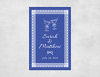 Blue lace matchboxes with colored matches and The Perfect Match design