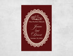Personalized Burgundy Lace Wedding Matchboxes - Custom Swan "The Perfect Match" Elegant Engagement & Bridal Shower Favors with Names & Date