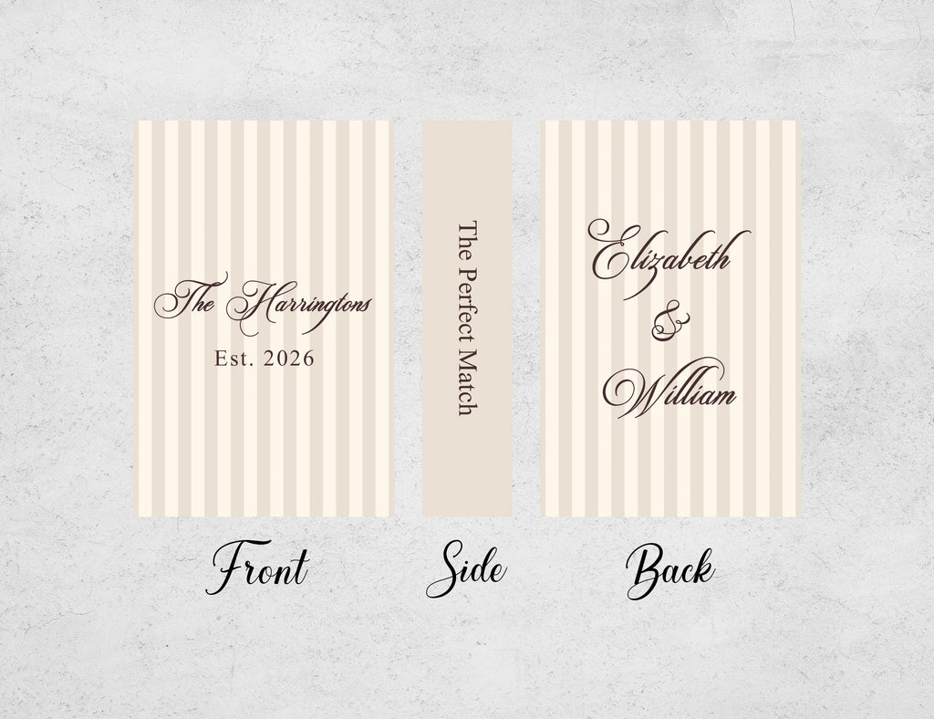 Personalized Wedding Matchboxes with Classic Striped Pattern - Lifestyle Setting Display