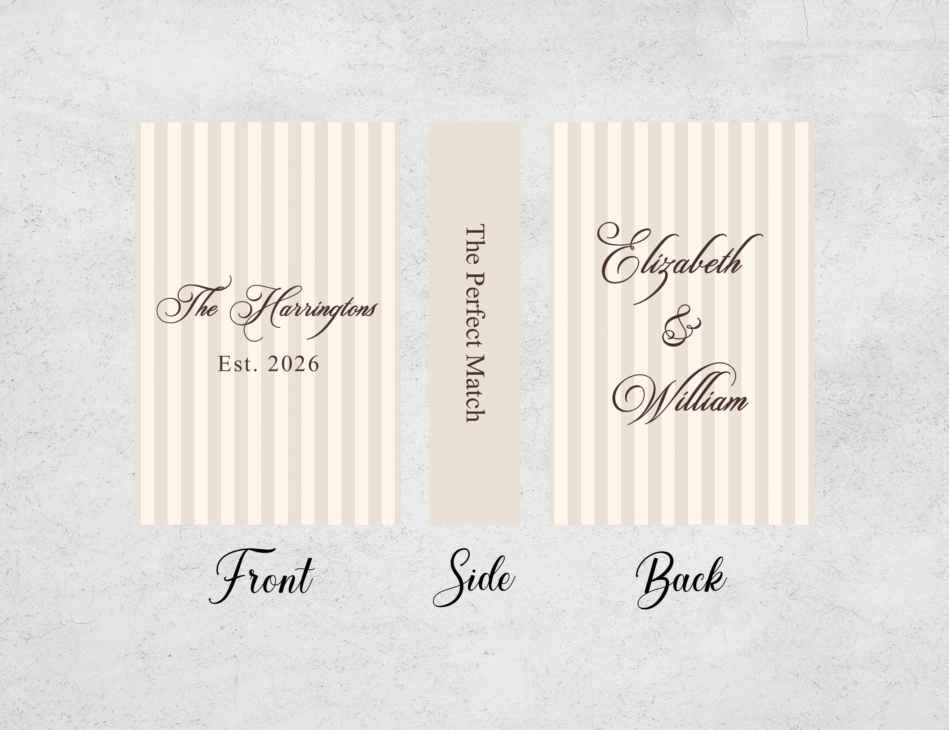 Personalized Wedding Matchboxes with Classic Striped Pattern - Lifestyle Setting Display