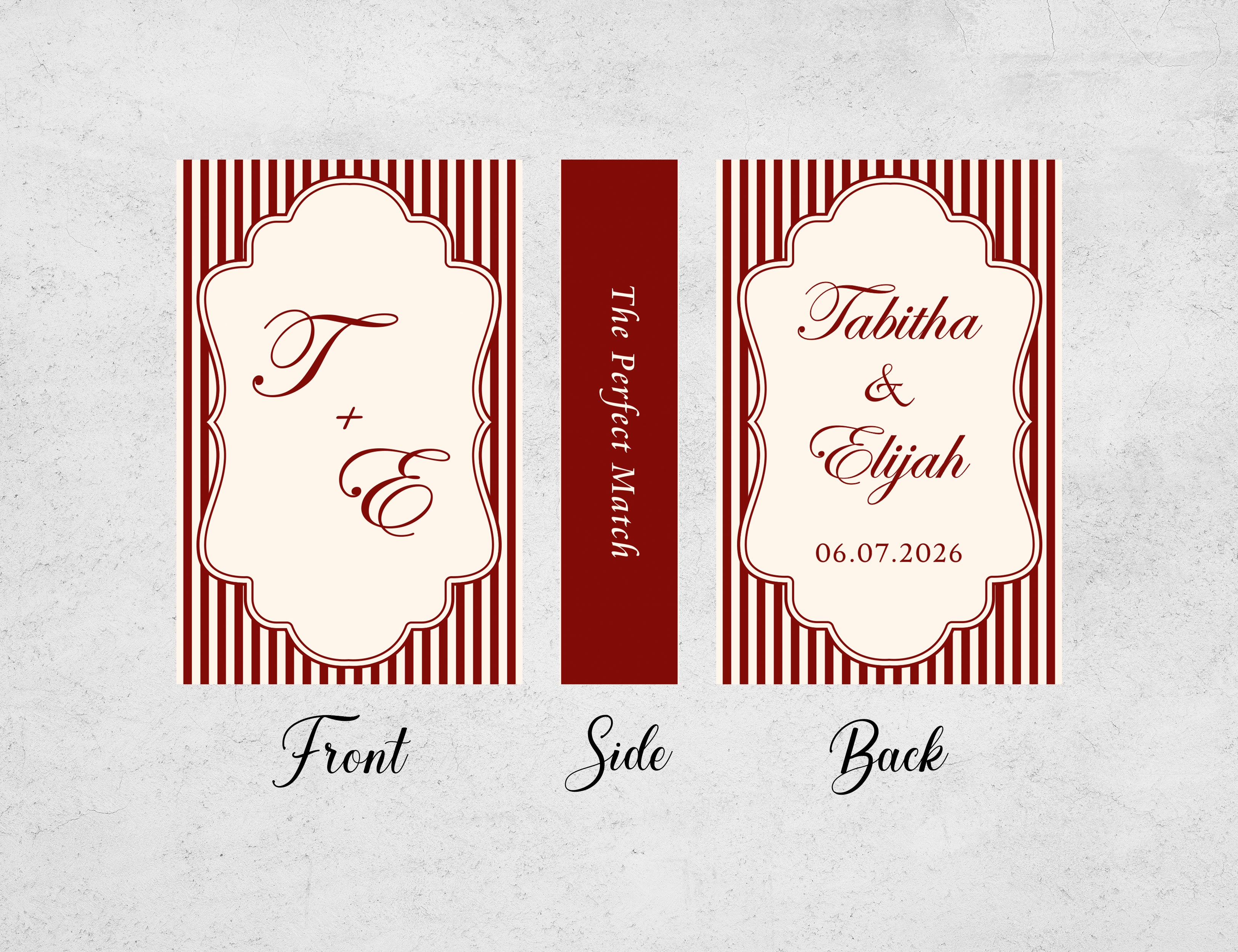 Personalized Wedding Matchboxes with Elegant Script Typography - Lifestyle Setting Display