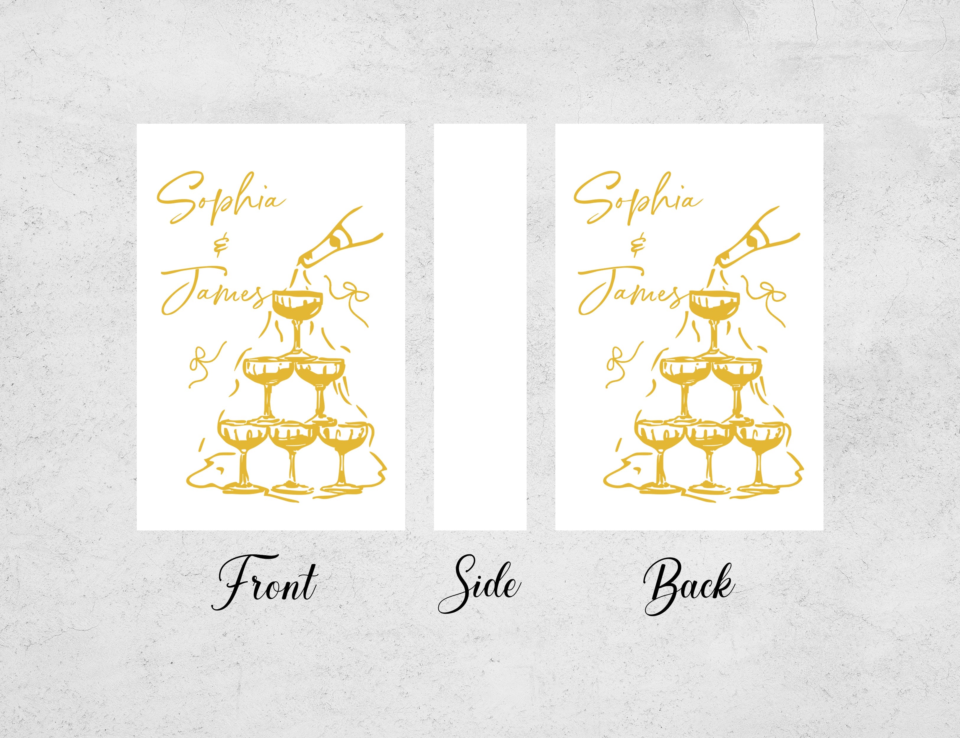 Champagne Tower matchboxes side view with custom names