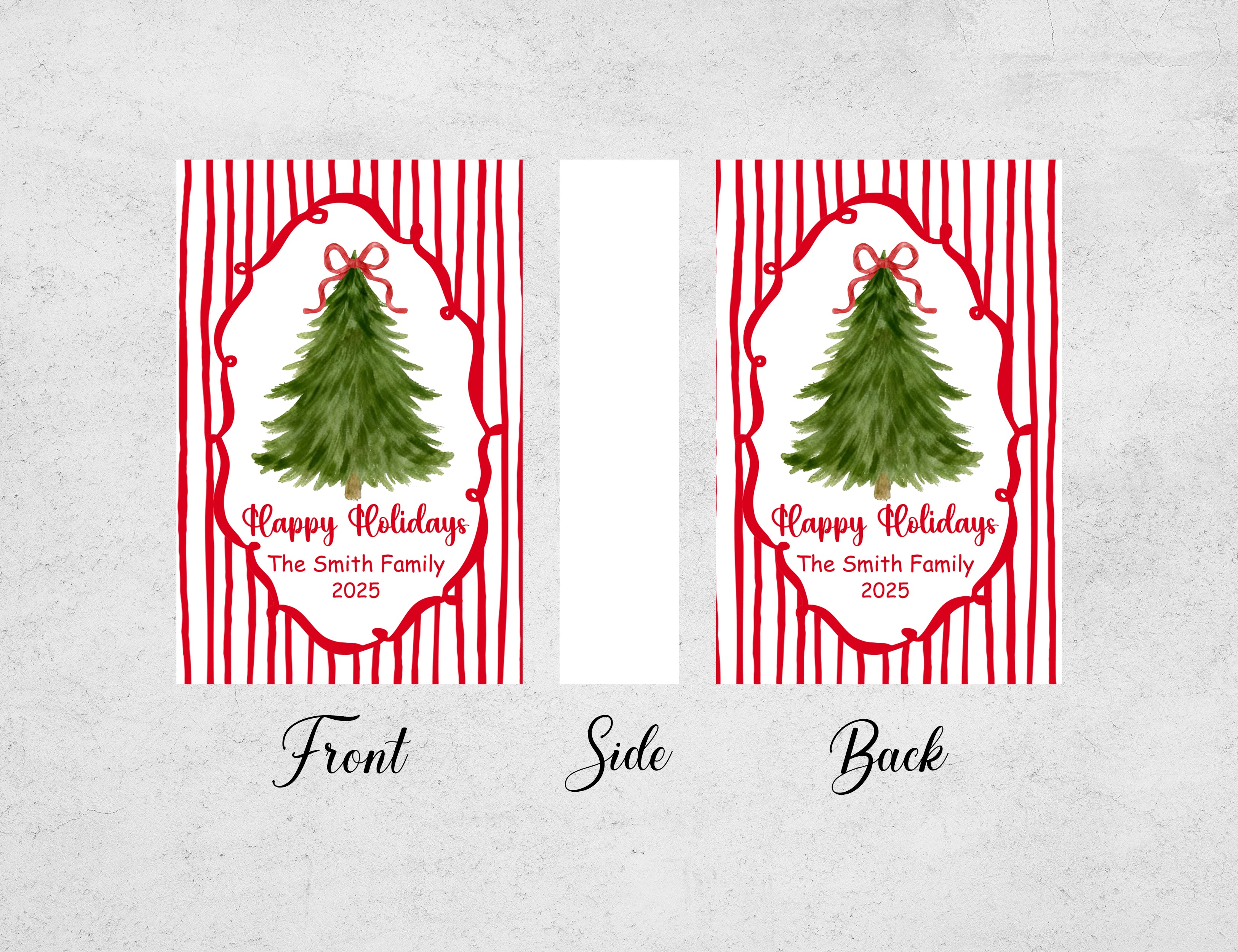 Personalized Christmas Matchboxes - Happy Holidays Watercolor Tree Custom Family Name & Year Design