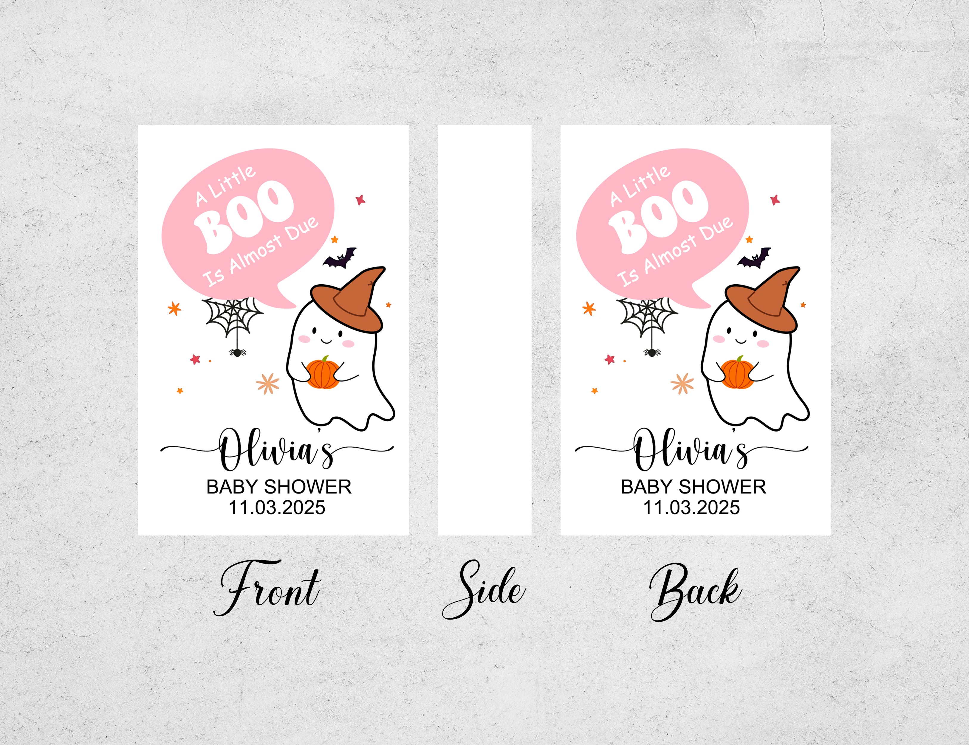 Personalized Baby Shower Matchboxes - Cute Ghost 'A Little BOO Is Almost Due' Design