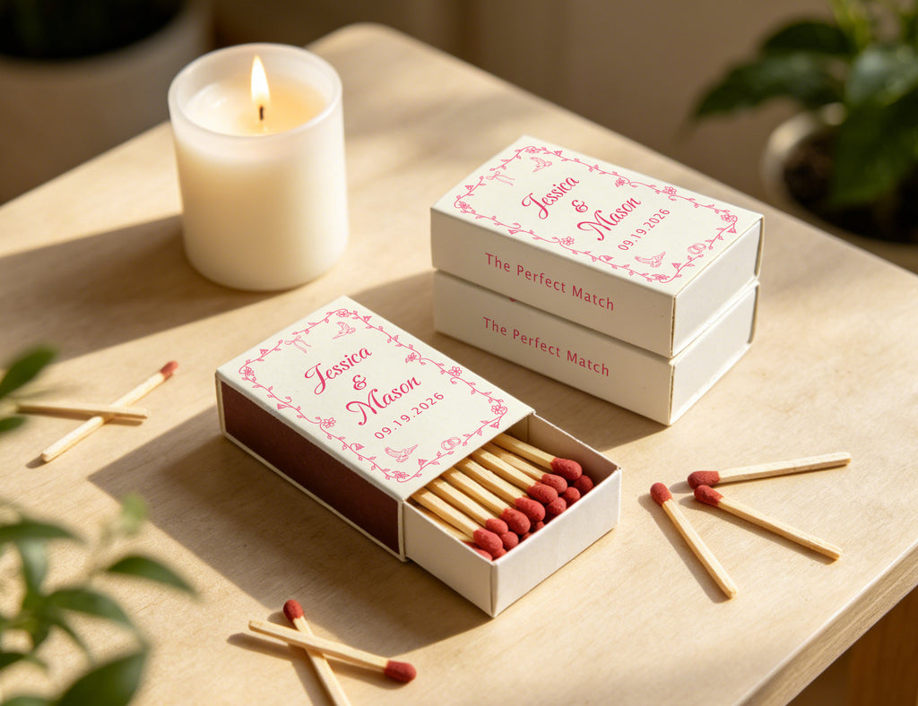 Personalized Wedding Matchboxes with Elegant Script Typography - Product Scale Reference