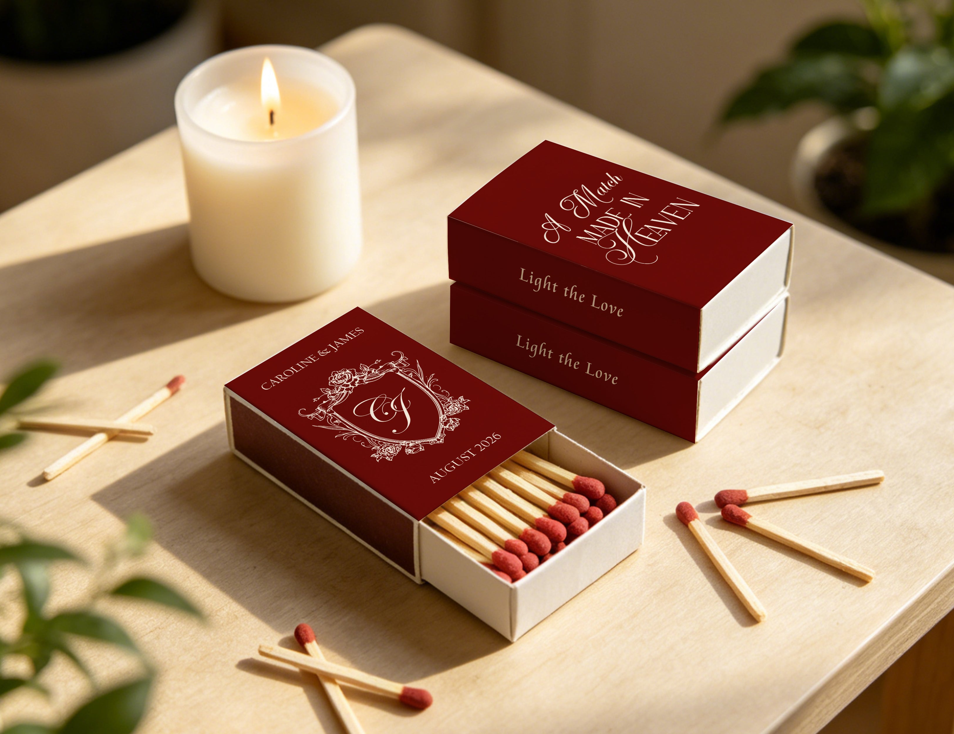 Personalized Wedding Matchboxes with Elegant Script Typography - Product Scale Reference