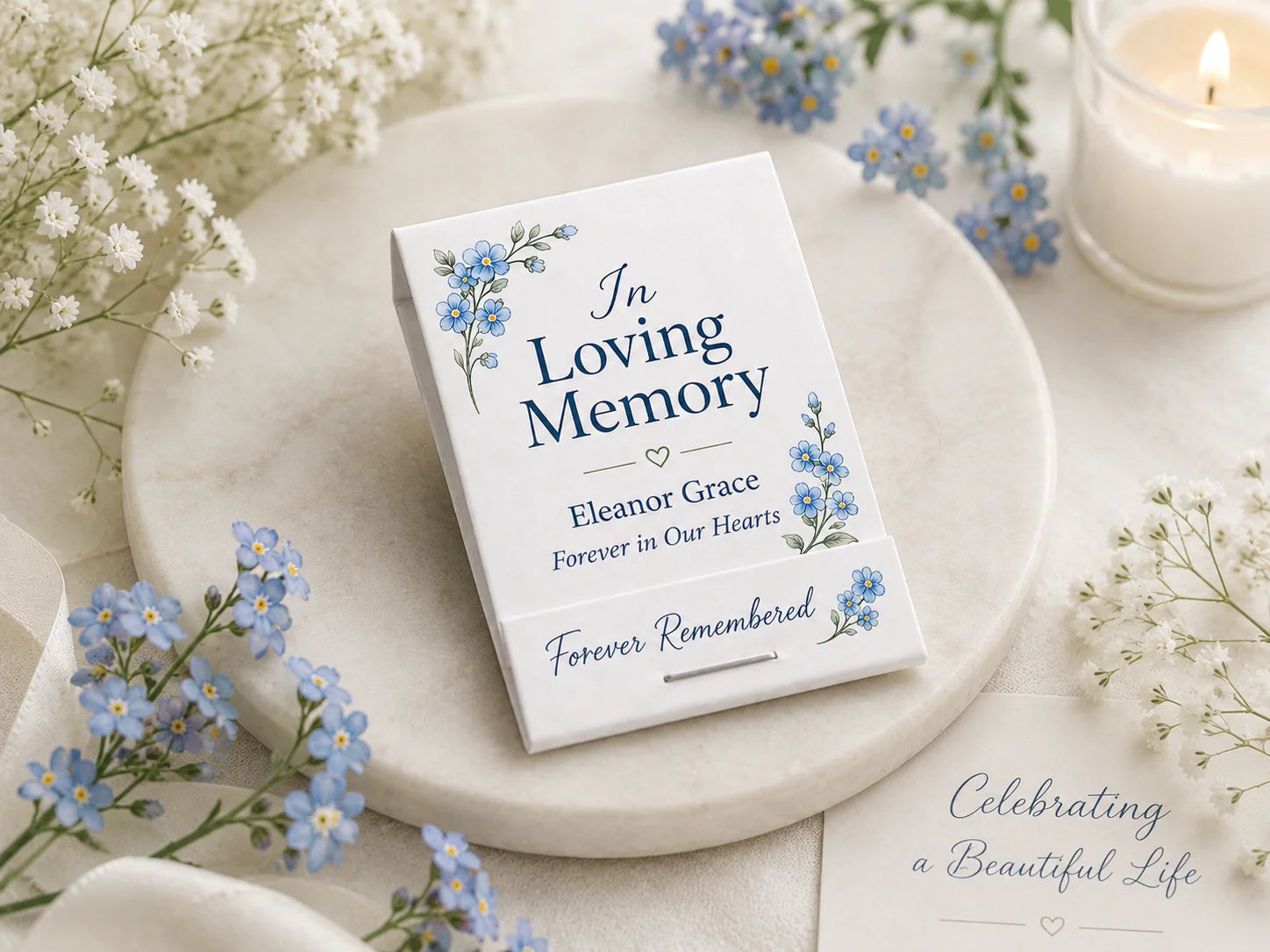 Personalized Memorial Matchbooks - Front view product showcase with custom design