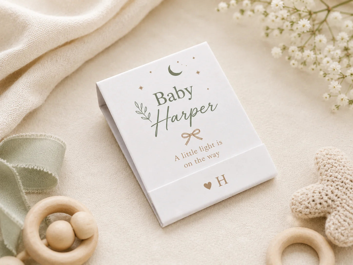 Personalized Baby Shower Matchbooks - Front view product showcase with custom design