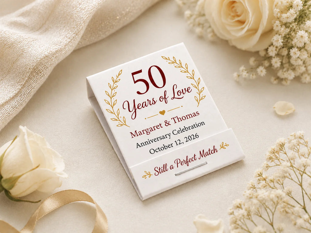 Personalized Anniversary Matchbooks - Front view product showcase with custom design