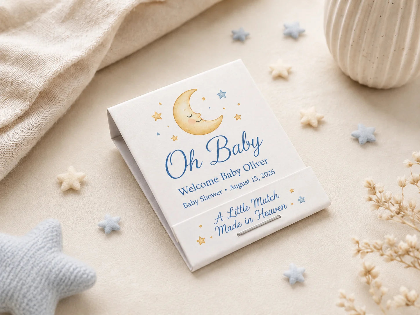 Personalized Baby Shower Matchbooks - Front view product showcase with custom design