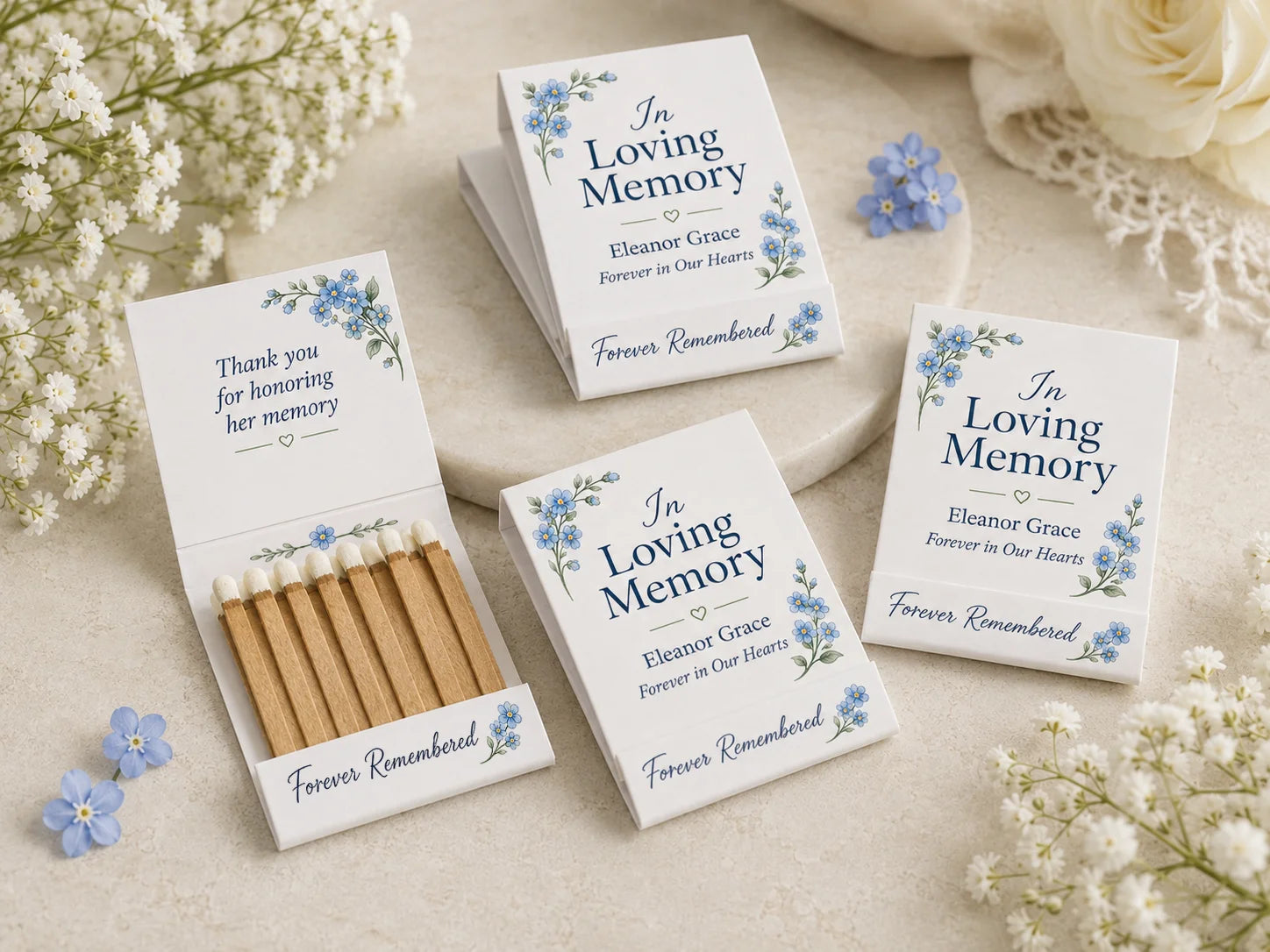 Personalized Memorial Matchbooks - Side view showing matchbook thickness and quality