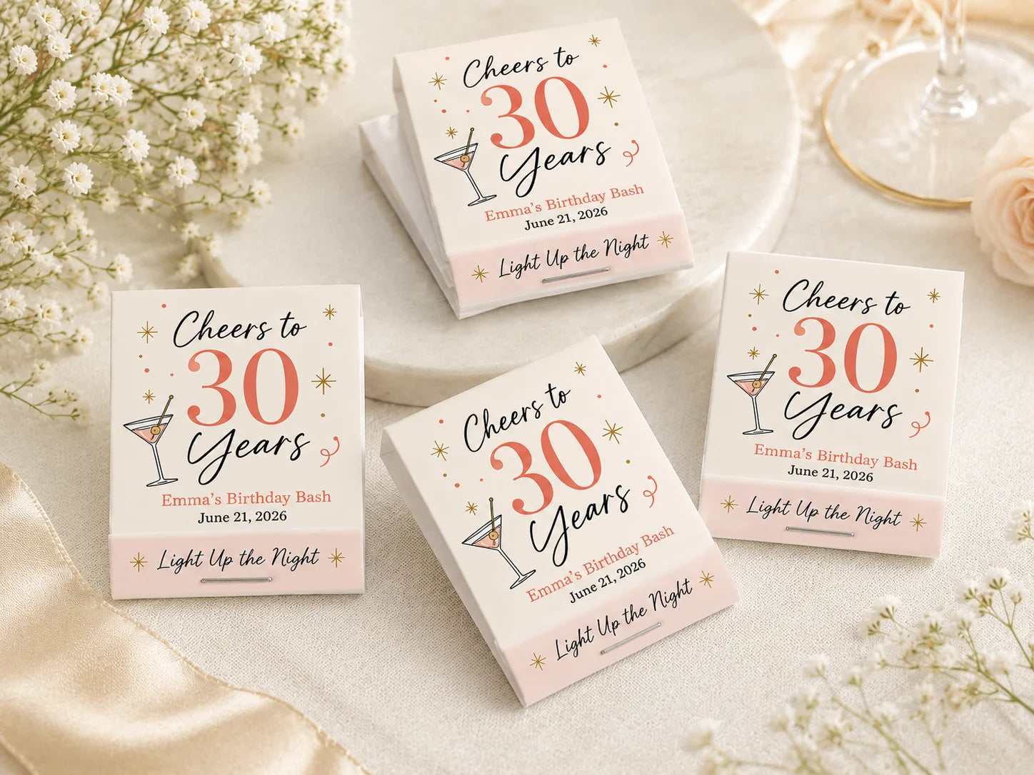 Personalized 30th Birthday Matchbooks - Side view showing matchbook thickness and quality