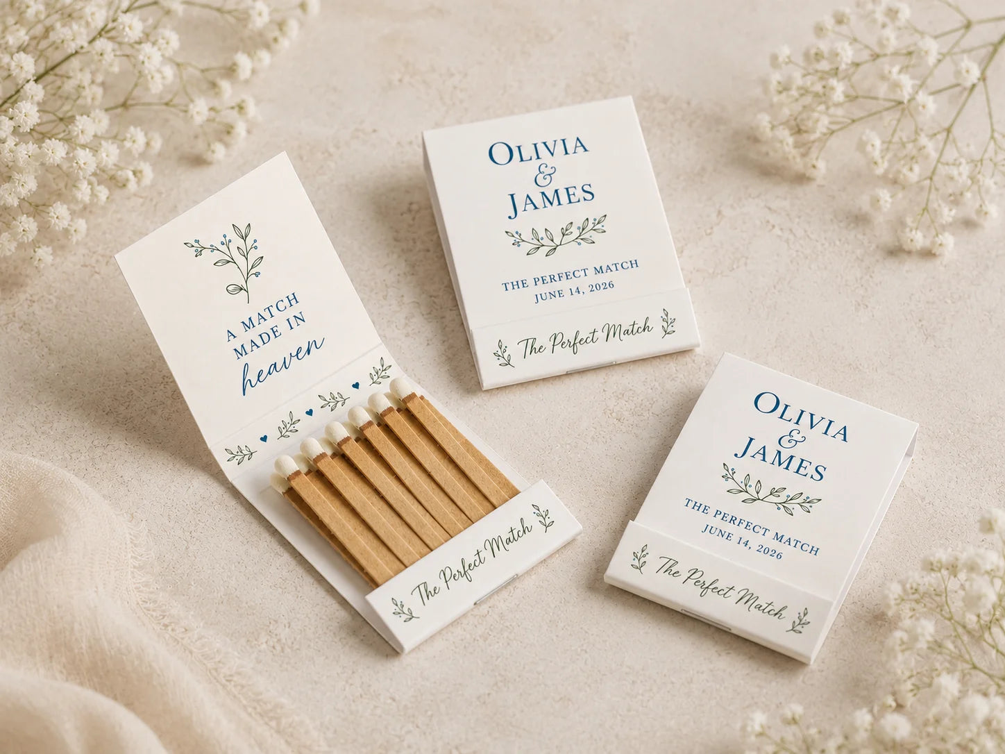 Personalized Baby Shower Matchbooks - Side view showing matchbook thickness and quality