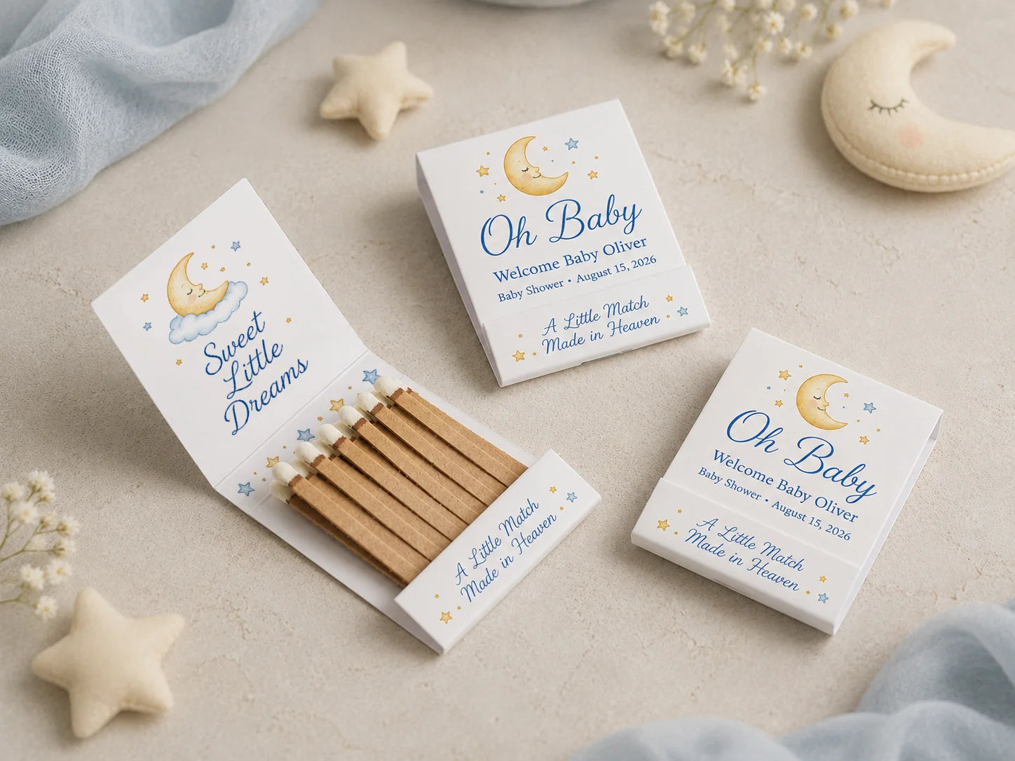 Personalized Baby Shower Matchbooks - Side view showing matchbook thickness and quality