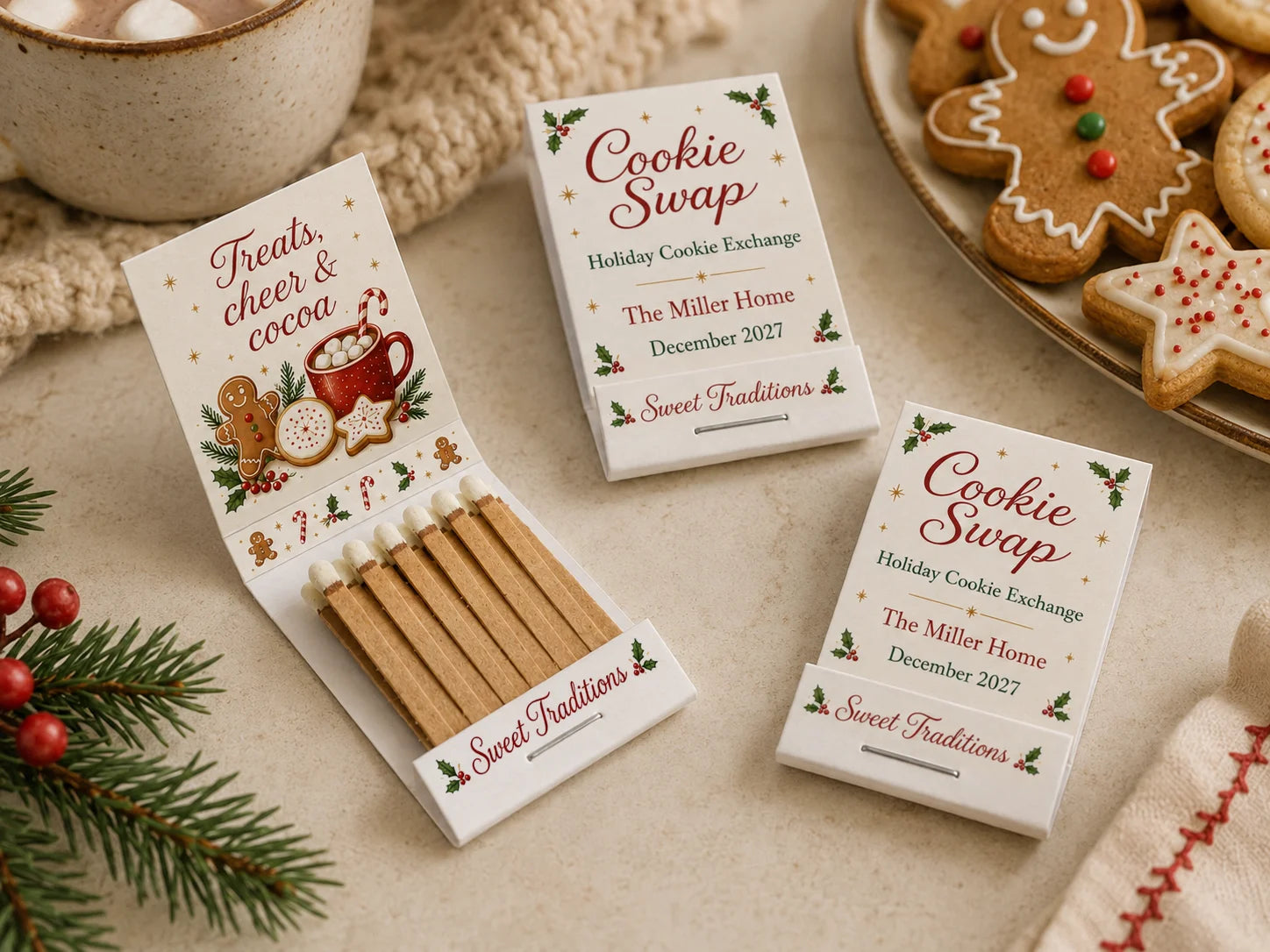 Personalized Christmas Matchbooks - Side view showing matchbook thickness and quality