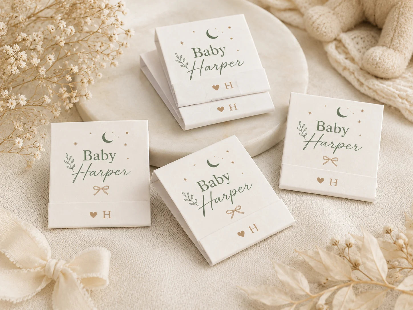 Personalized Baby Shower Matchbooks - Opened view with 20 matches and custom printing inside