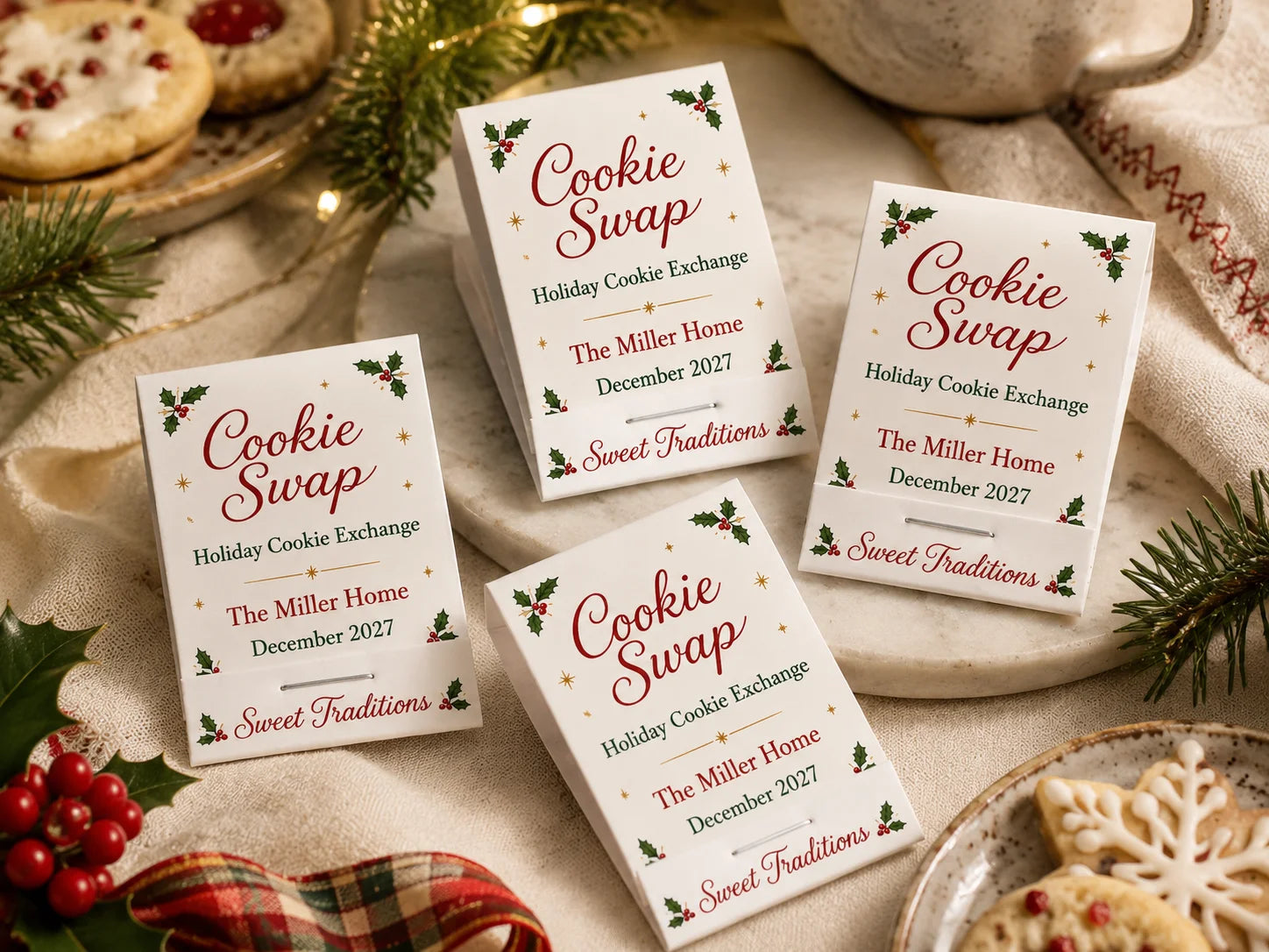 Personalized Christmas Matchbooks - Opened view with 20 matches and custom printing inside
