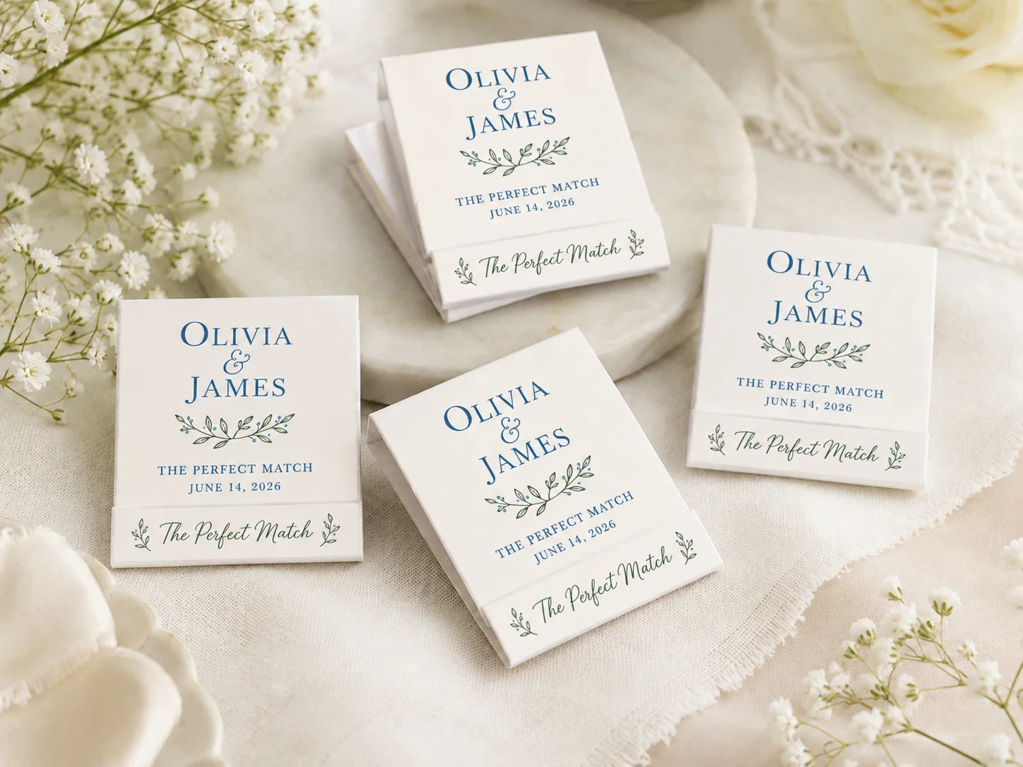 Personalized Baby Shower Matchbooks - Opened view with 20 matches and custom printing inside