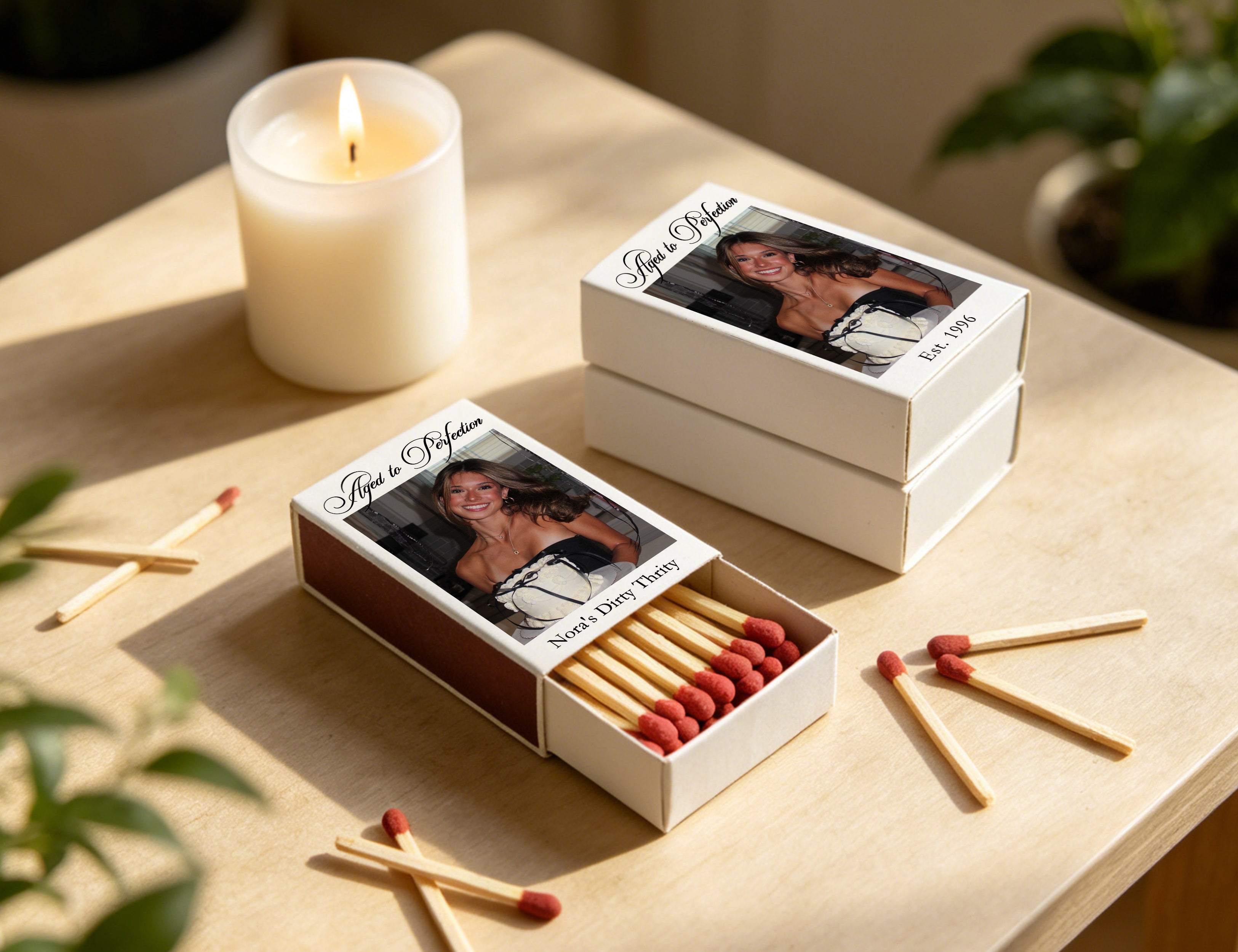 Personalized Birthday Celebration Matchboxes with Birthday Glow Design - Close-Up Detail View