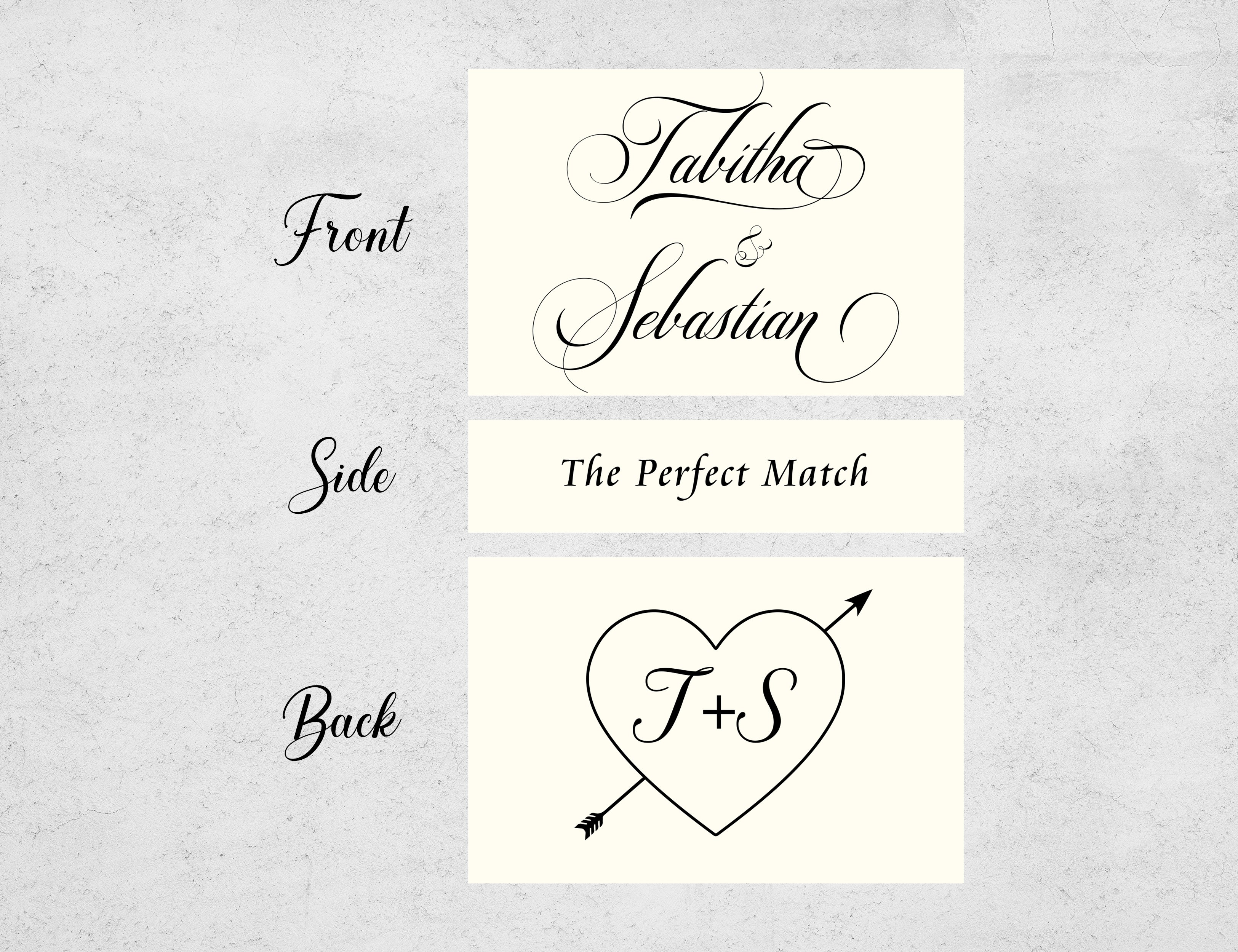 Personalized Wedding Matchboxes with Vintage Heart Arrow Motif - Lifestyle Setting Display