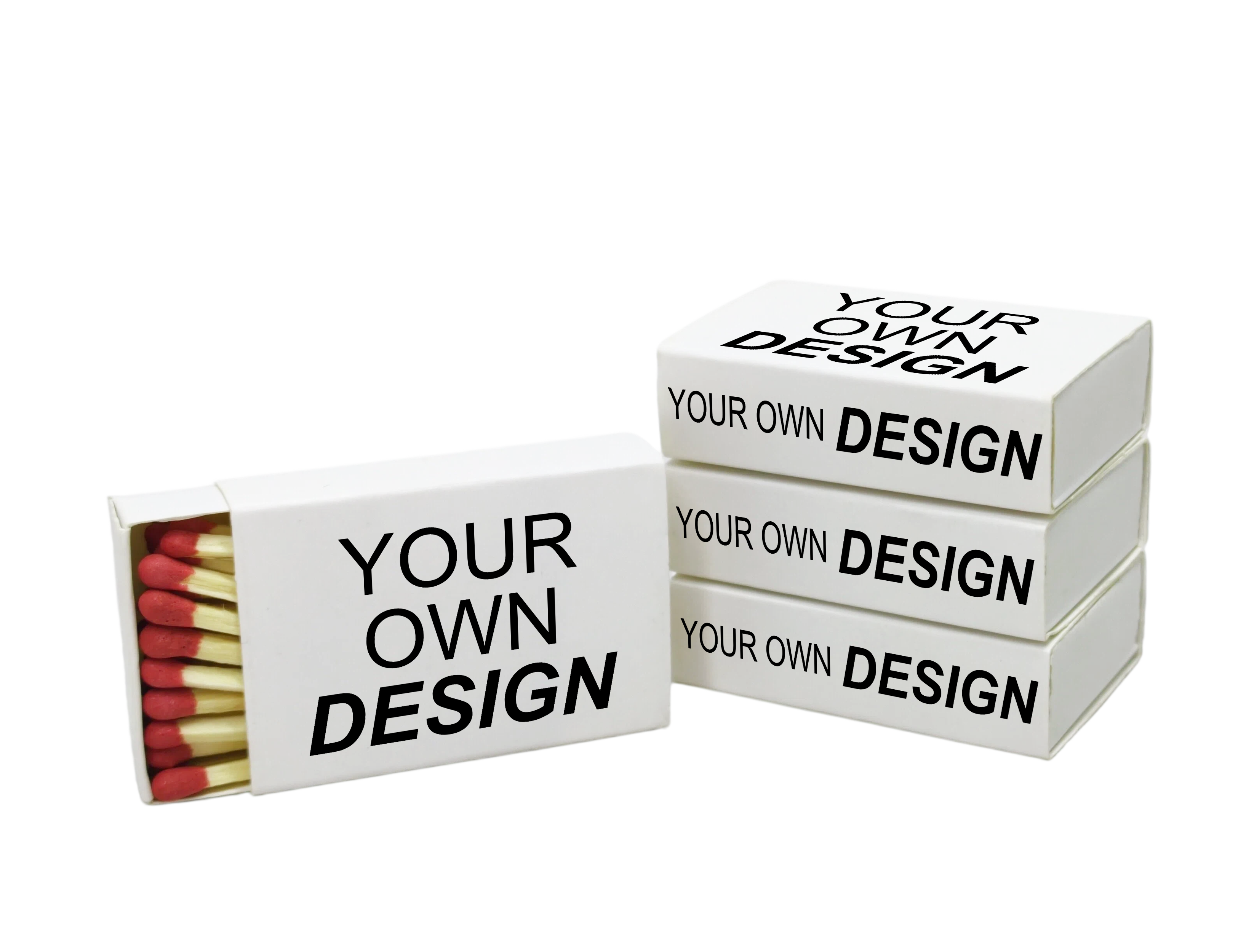 Custom three-sided matchbox showing all three printable sides