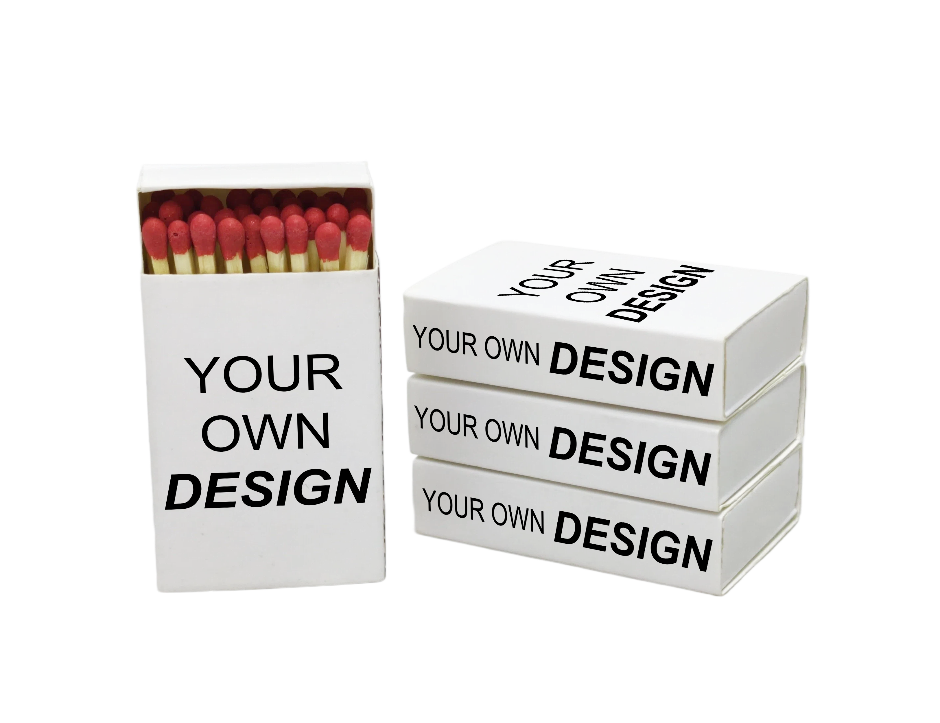 Vertical three-sided matchbox showing all three printable sides