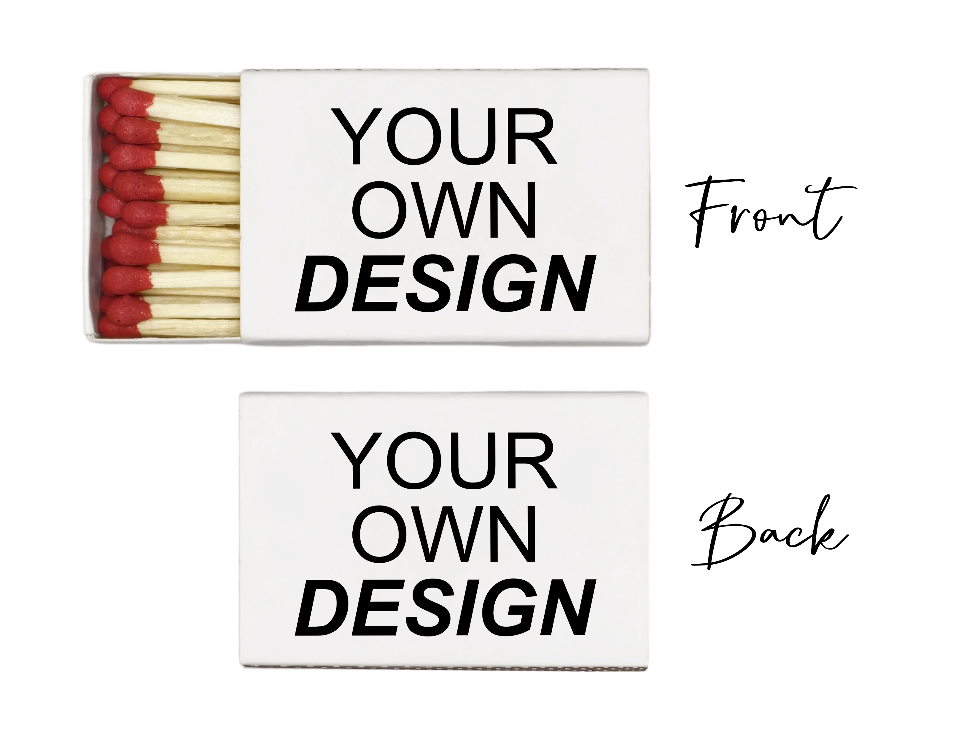 Design your own double-sided custom matchbox - front view with colored matches