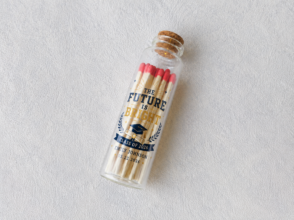 Personalized Graduation Glass Bottle Matches - The Future Is Bright - Custom Graduation Favors