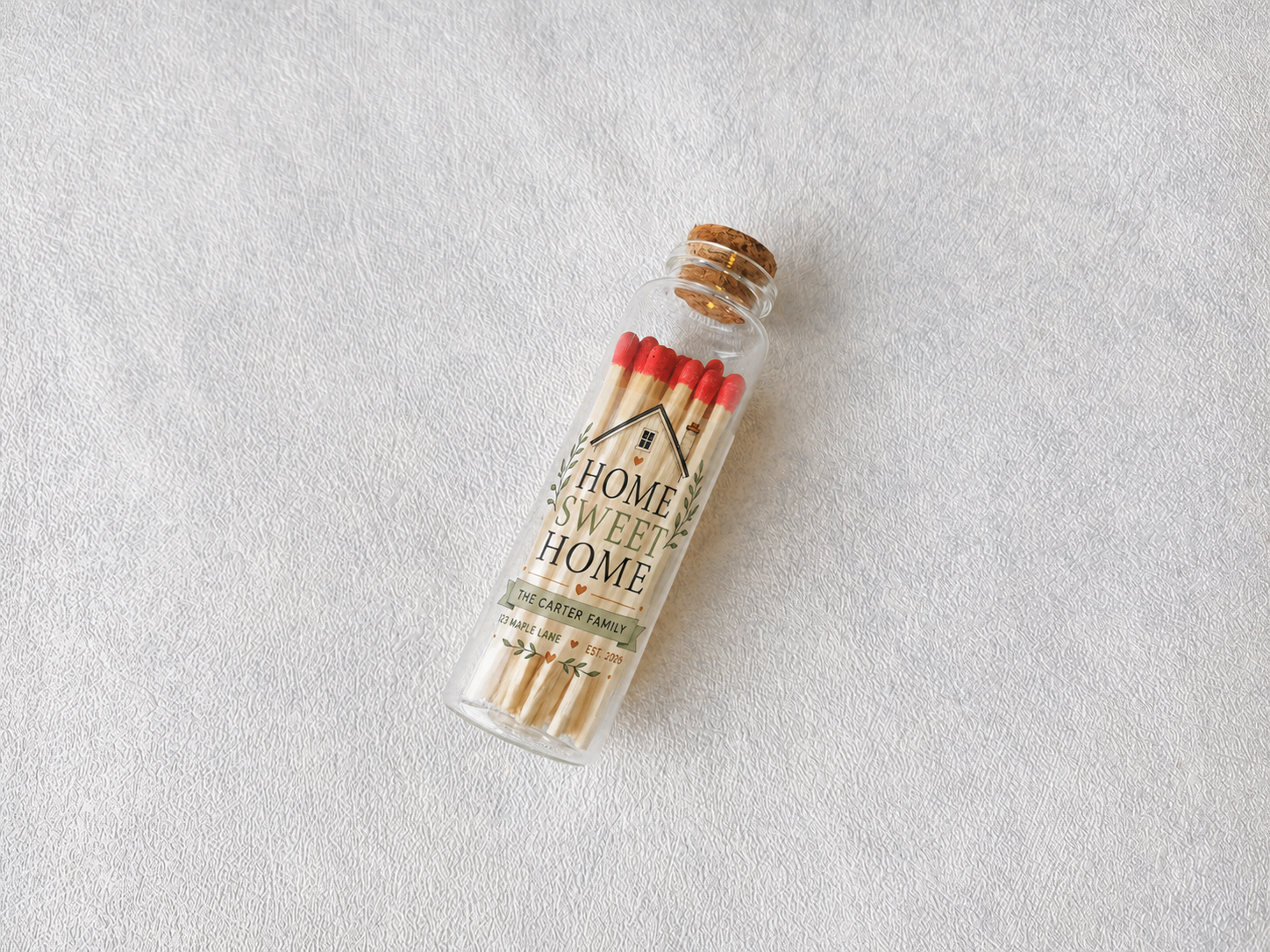 Personalized Home Sweet Home Glass Bottle Matches - New Home Favors - Custom Housewarming Favors